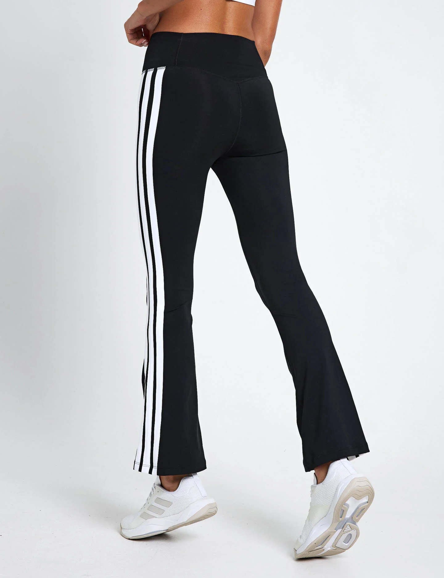 Optime Essentials 3-Stripes Flared Leggings - Black/White - Image 2