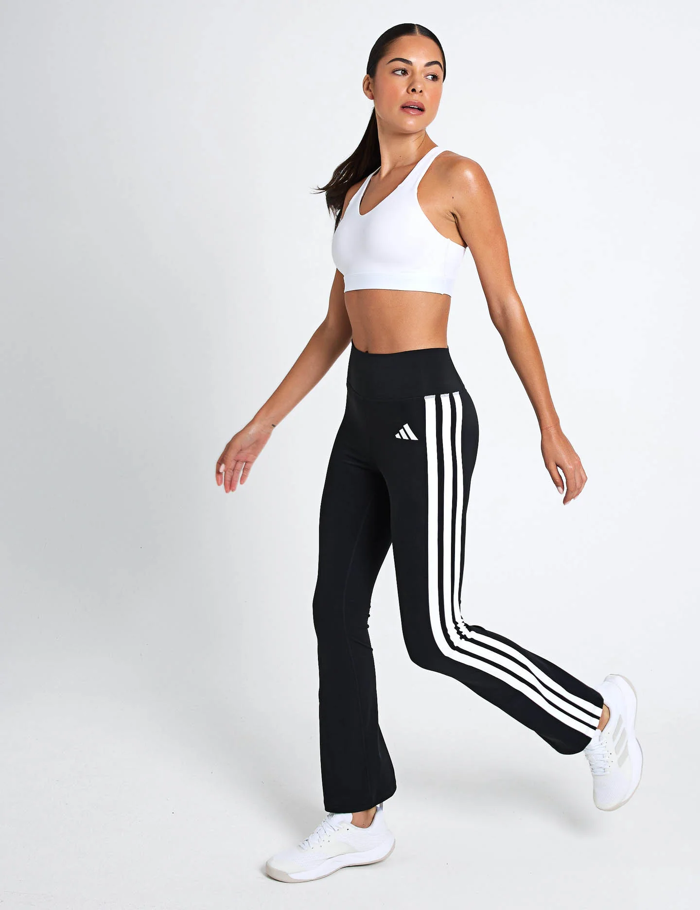 Optime Essentials 3-Stripes Flared Leggings - Black/White - Image 4