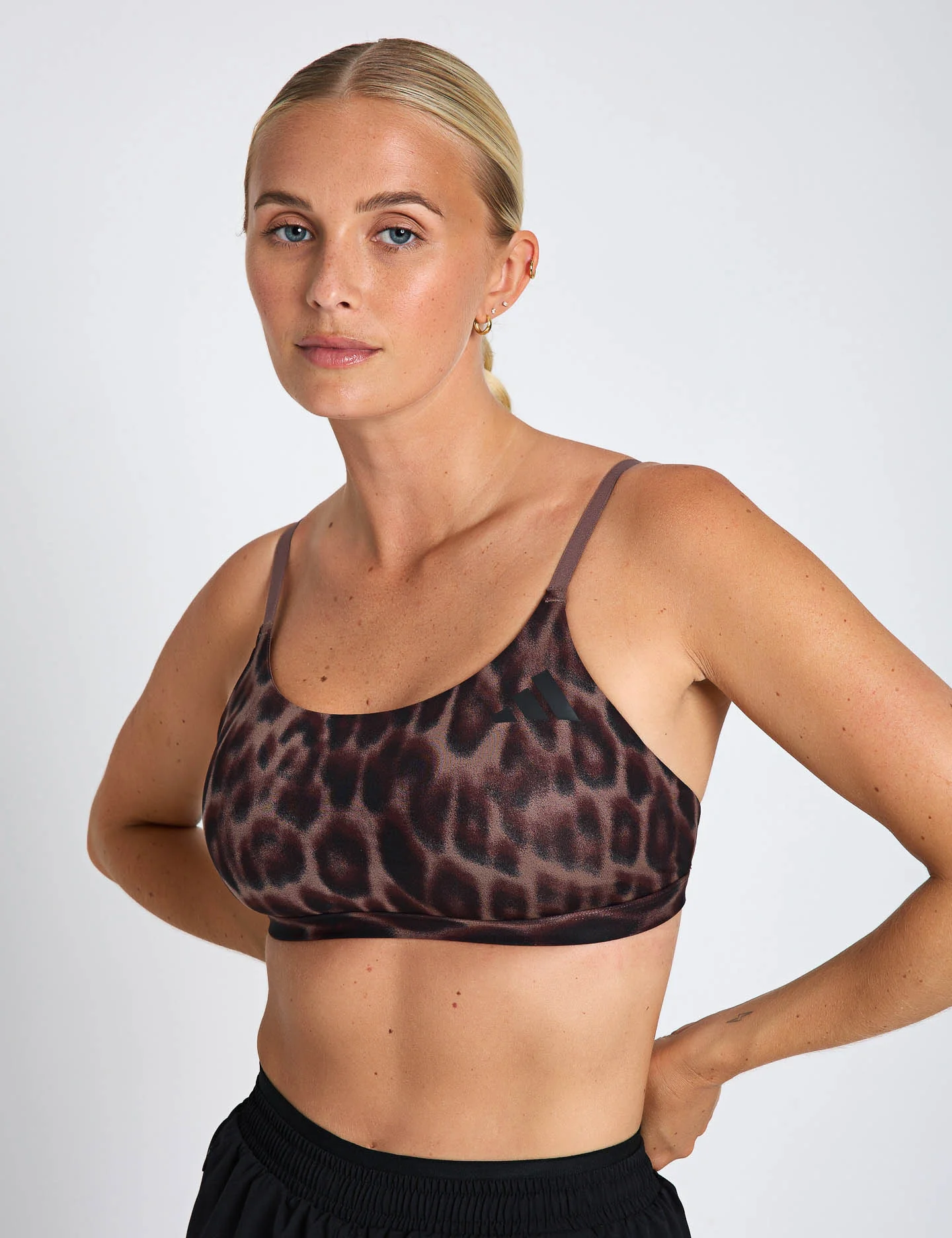 Optime Essentials Workout Leopard Light Support Bra - Earth Strata/Black - Image 3