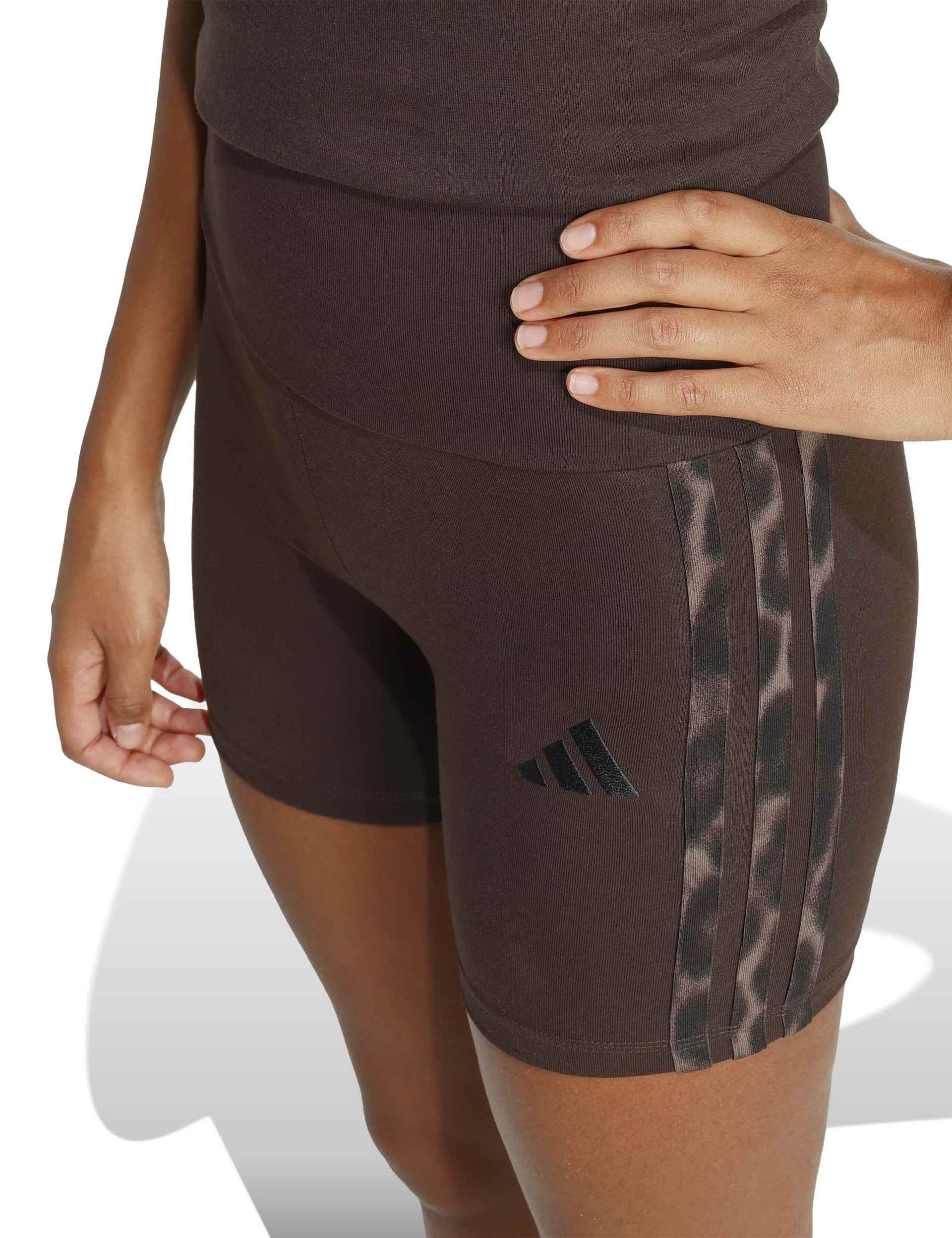 Seasonal Essentials Leopard Print Biker Shorts with 3-Stripes - Aurora Coffee/Multicolor - Image 3