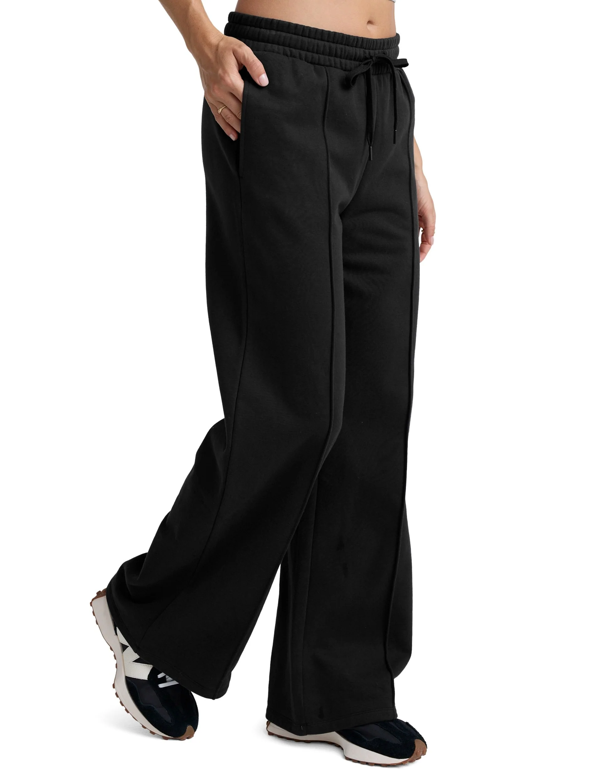 LuxeFleece Pintuck Wide Leg Pant - Black - Image 2