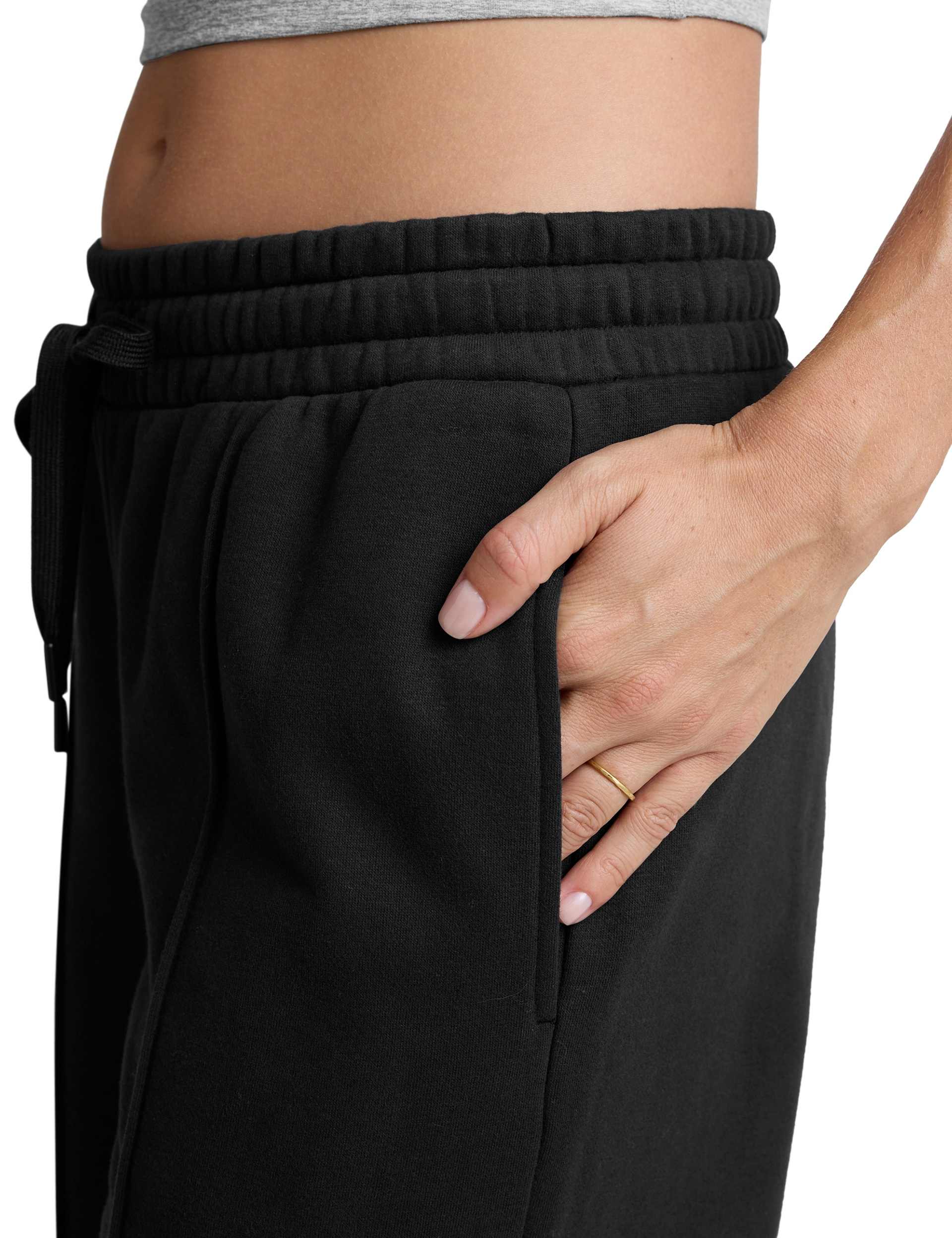 LuxeFleece Pintuck Wide Leg Pant - Black - Image 4