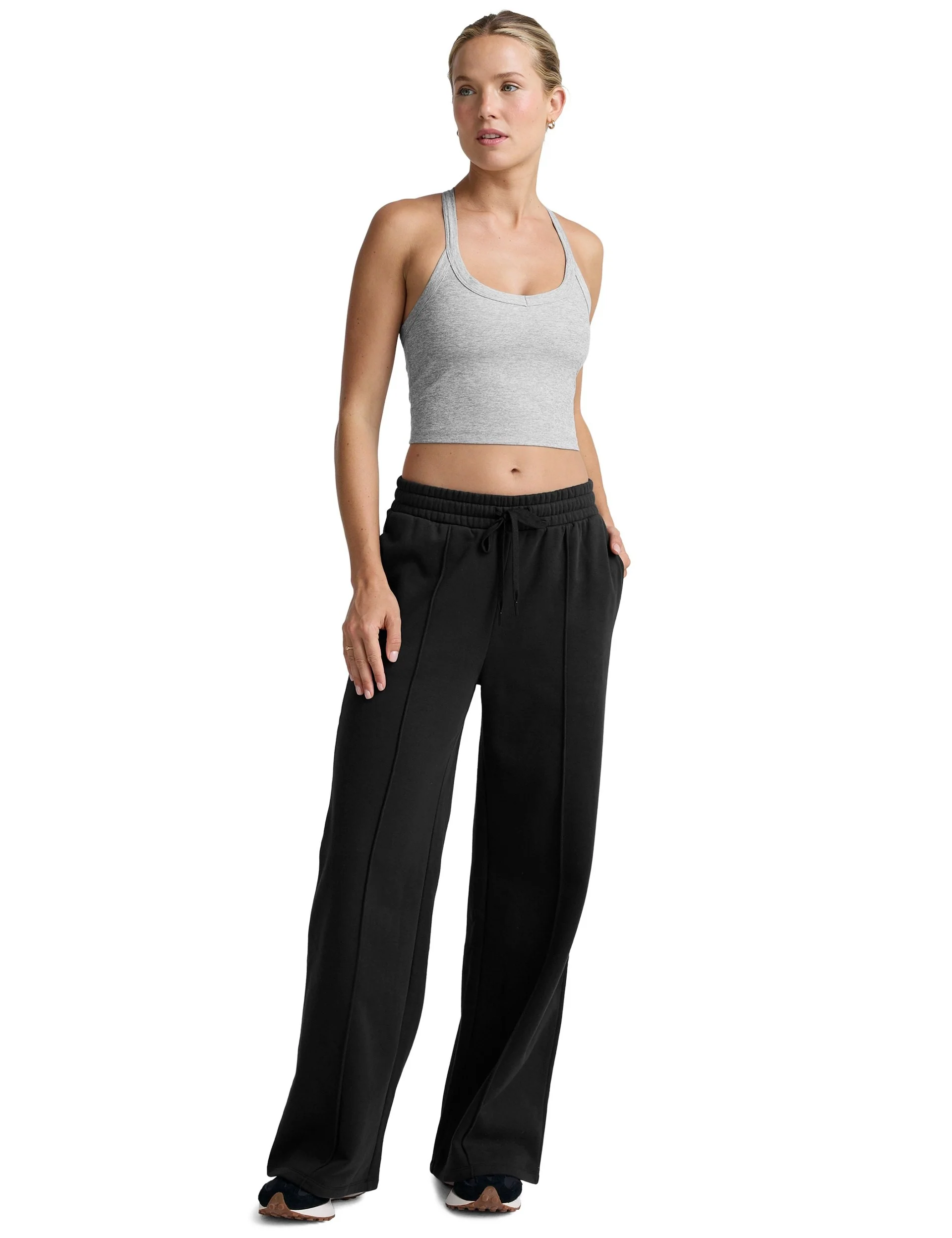 LuxeFleece Pintuck Wide Leg Pant - Black - Image 5