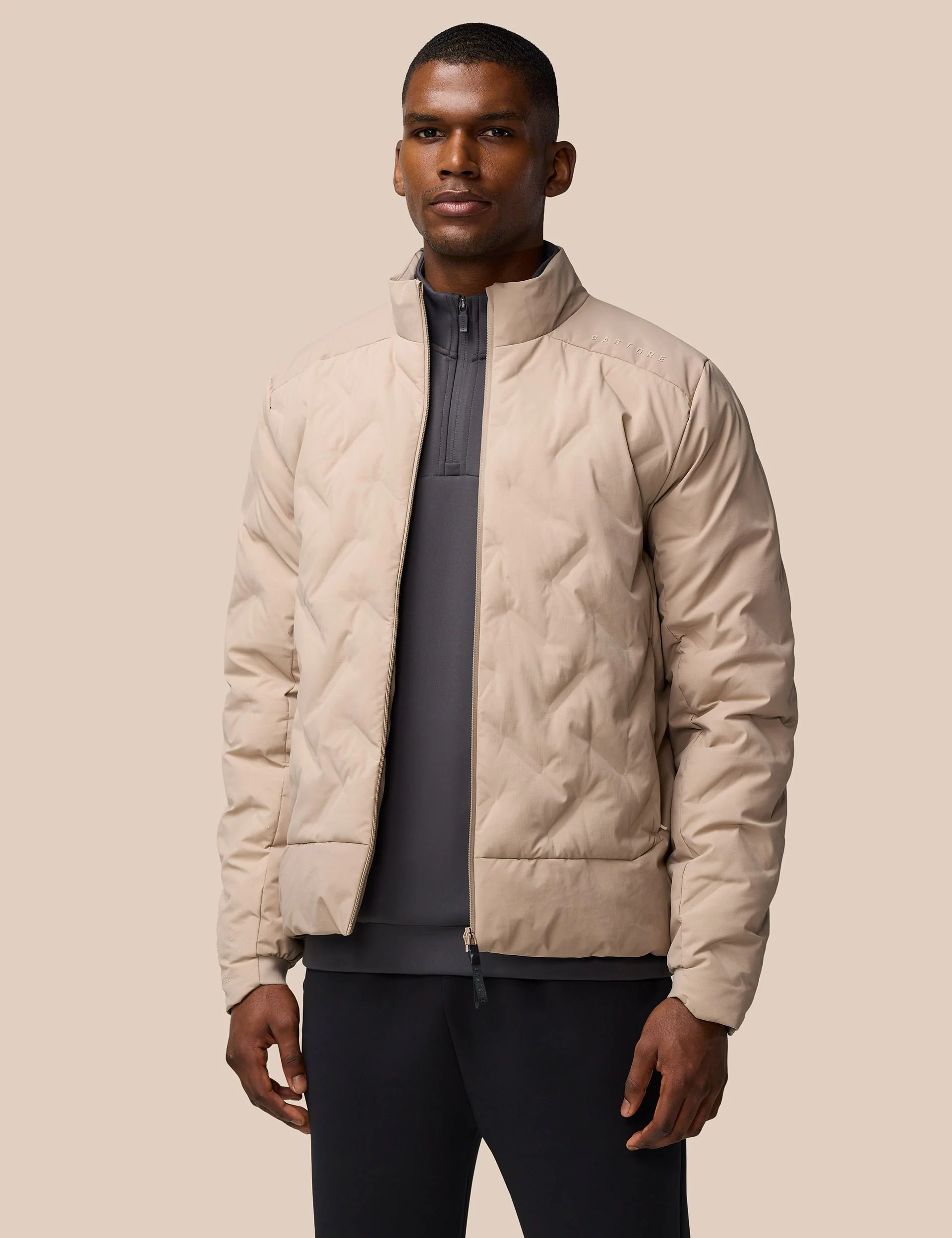 Lightweight Wadded Zip Jacket - Mushroom/Black - Image 3