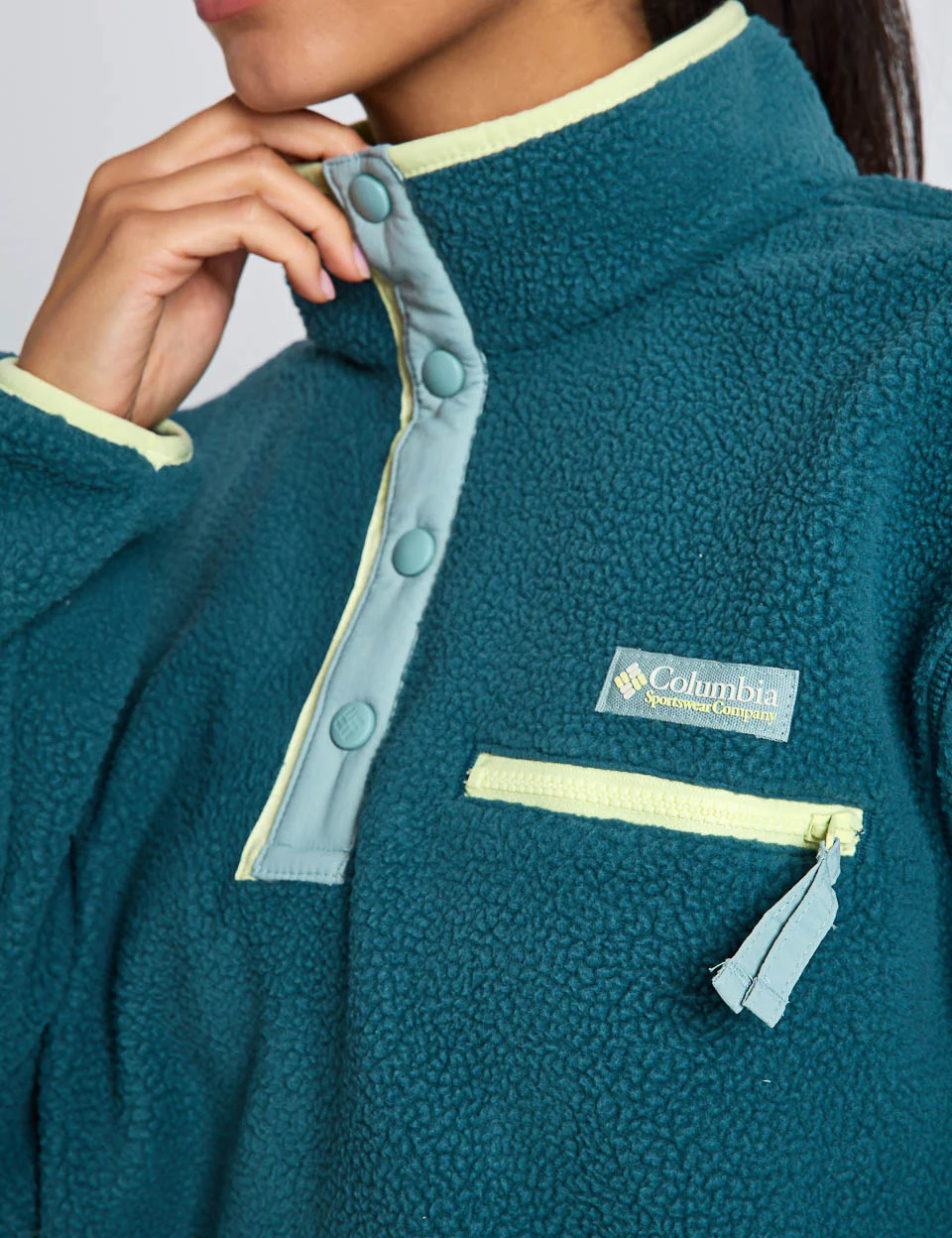 Helvetia II Cropped Sherpa Half Snap Fleece - Everblue/Crushed Blue/Citron Haze - Image 3