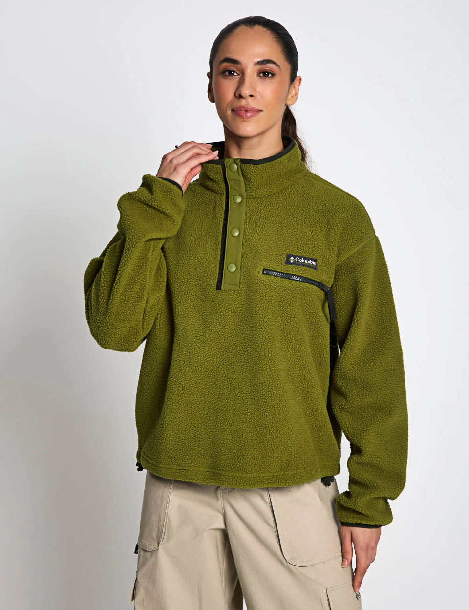 Helvetia II Cropped Sherpa Half Snap Fleece - Mossy Green