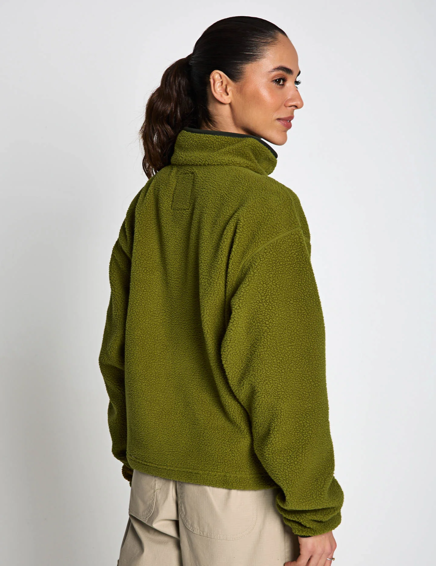 Helvetia II Cropped Sherpa Half Snap Fleece - Mossy Green - Image 2