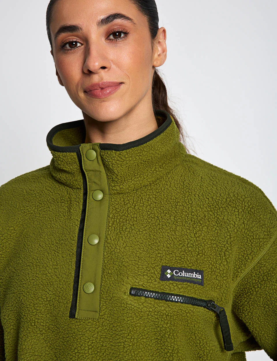 Helvetia II Cropped Sherpa Half Snap Fleece - Mossy Green - Image 3