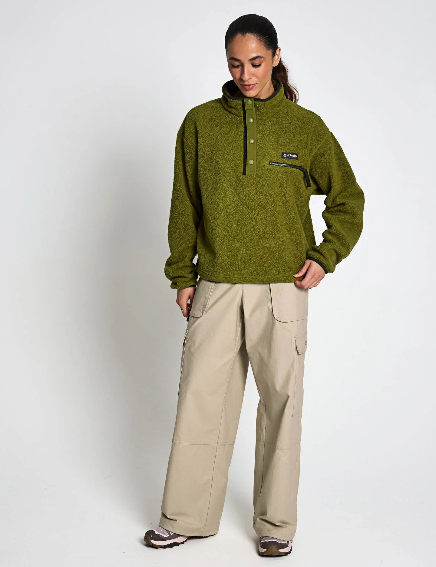 Helvetia II Cropped Sherpa Half Snap Fleece - Mossy Green - Image 4