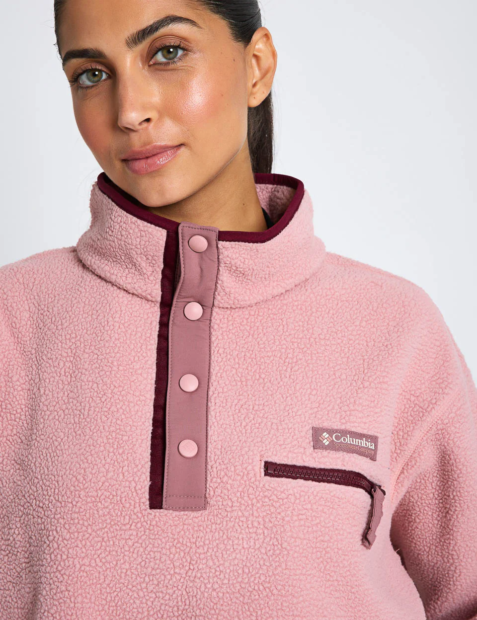 Helvetia II Cropped Sherpa Half Snap Fleece - Eraser Pink/Fig/Rich Wine - Image 3