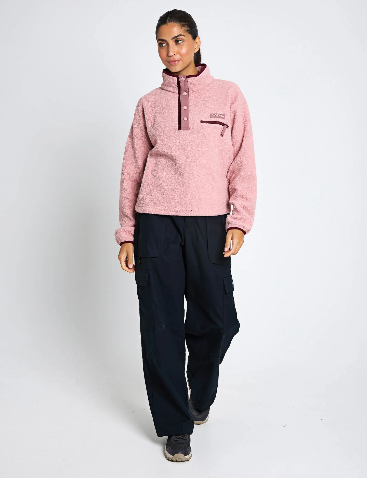 Helvetia II Cropped Sherpa Half Snap Fleece - Eraser Pink/Fig/Rich Wine - Image 4