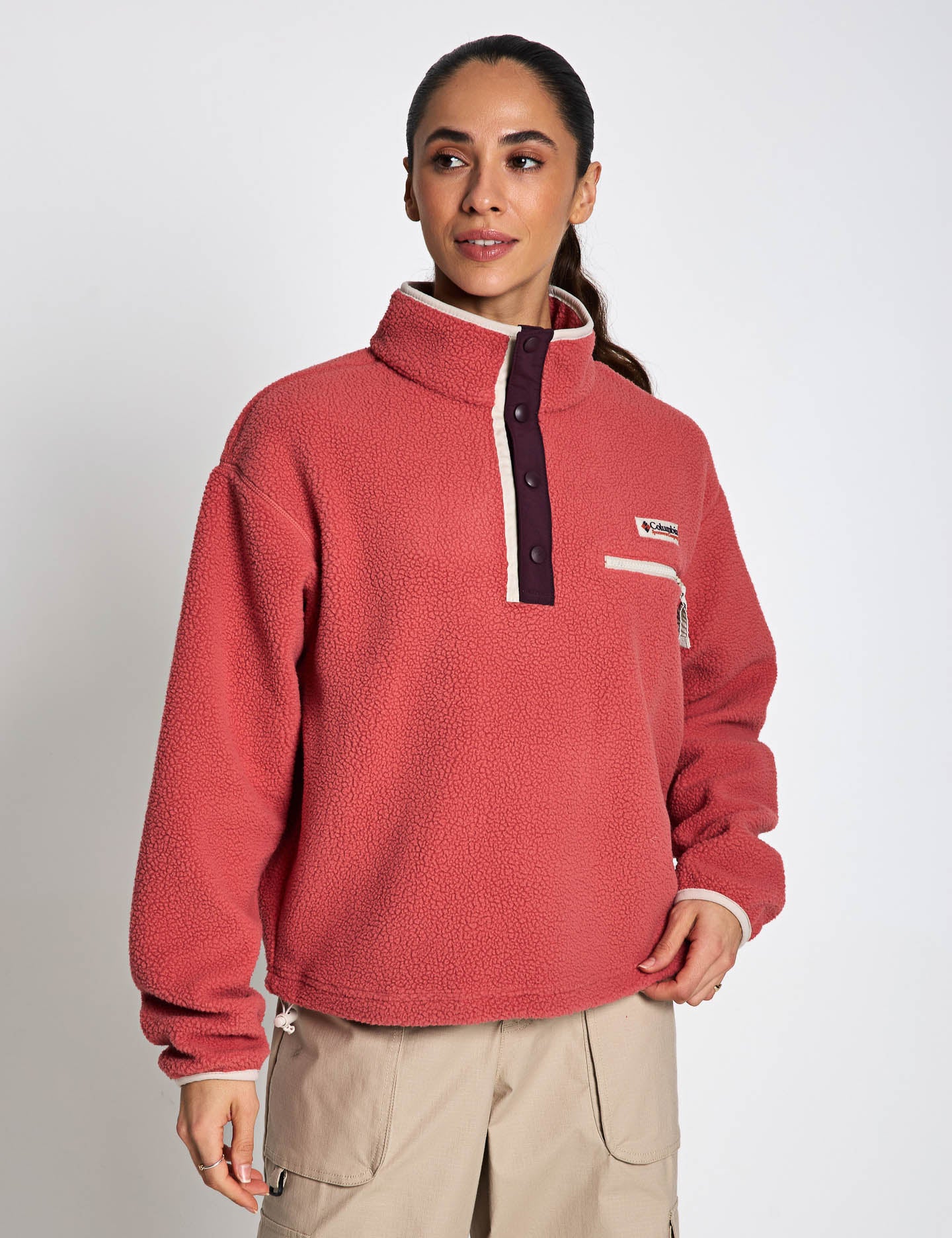 Helvetia II Cropped Sherpa Half Snap Fleece - Washed Red