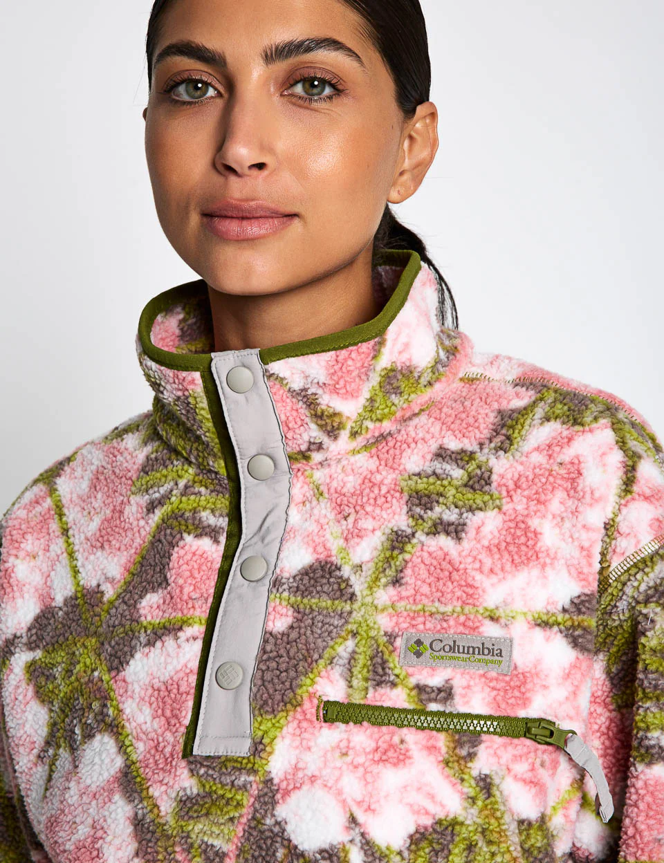 Helvetia II Cropped Sherpa Half Snap Printed Fleece - Pink Agate/Florascope - Image 3
