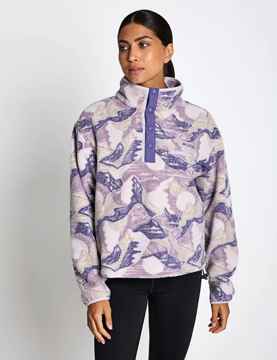 Helvetia II Cropped Sherpa Half Snap Printed Fleece - Lavender Pearl/Sunscape