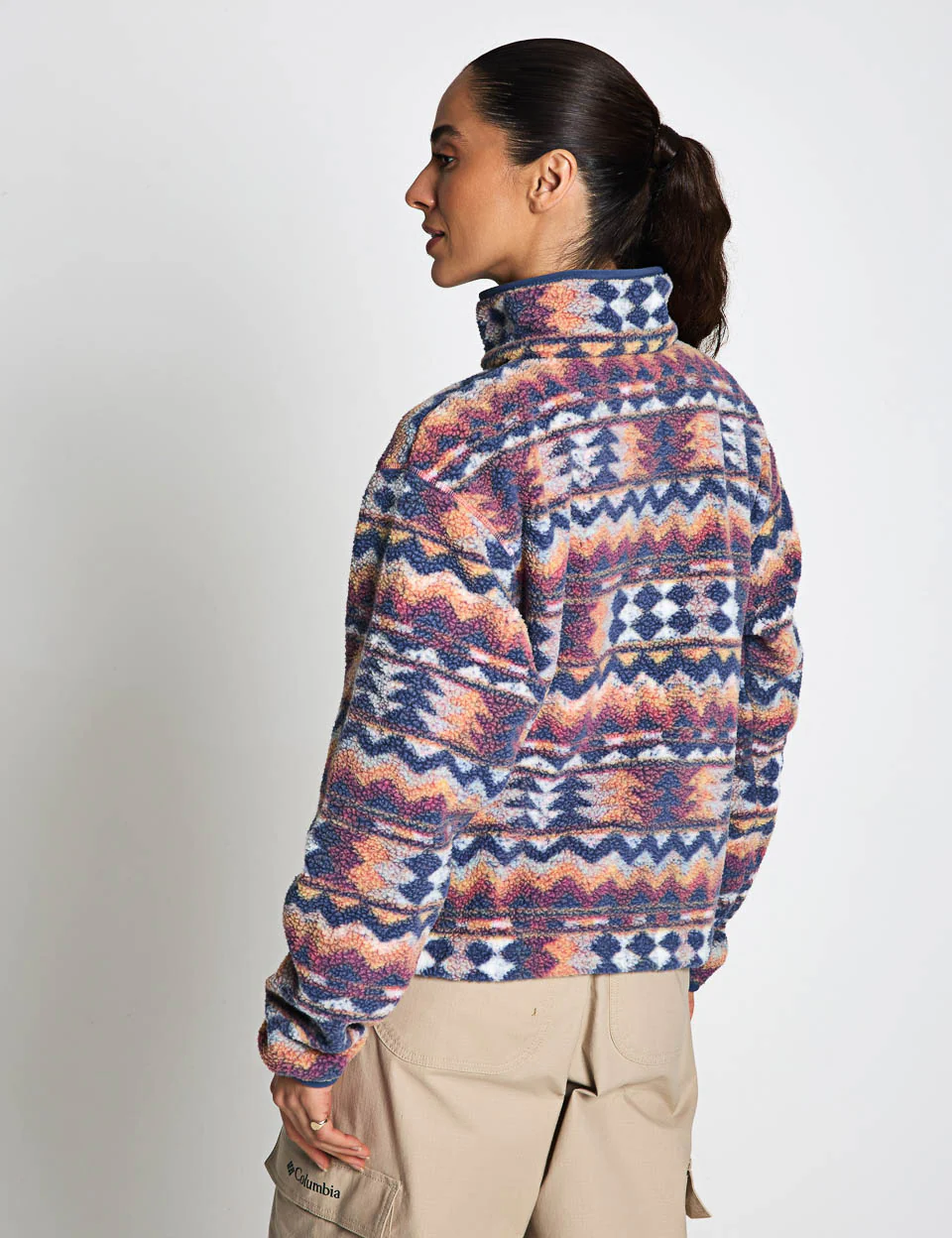 Helvetia II Cropped Sherpa Half Snap Printed Fleece - Sea Salt/Retrotree - Image 2