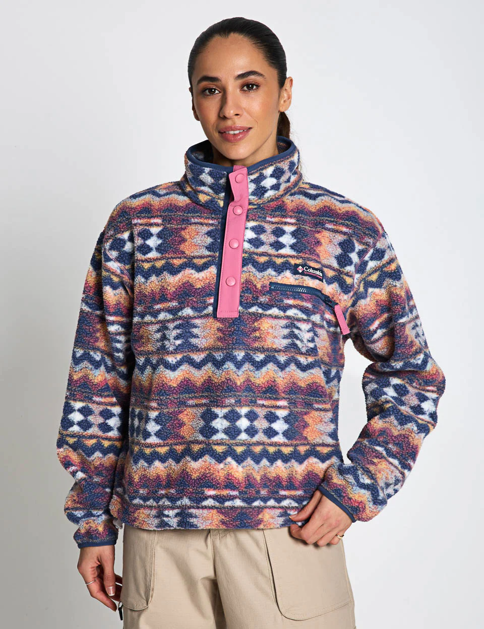 Helvetia II Cropped Sherpa Half Snap Printed Fleece - Sea Salt/Retrotree - Image 4