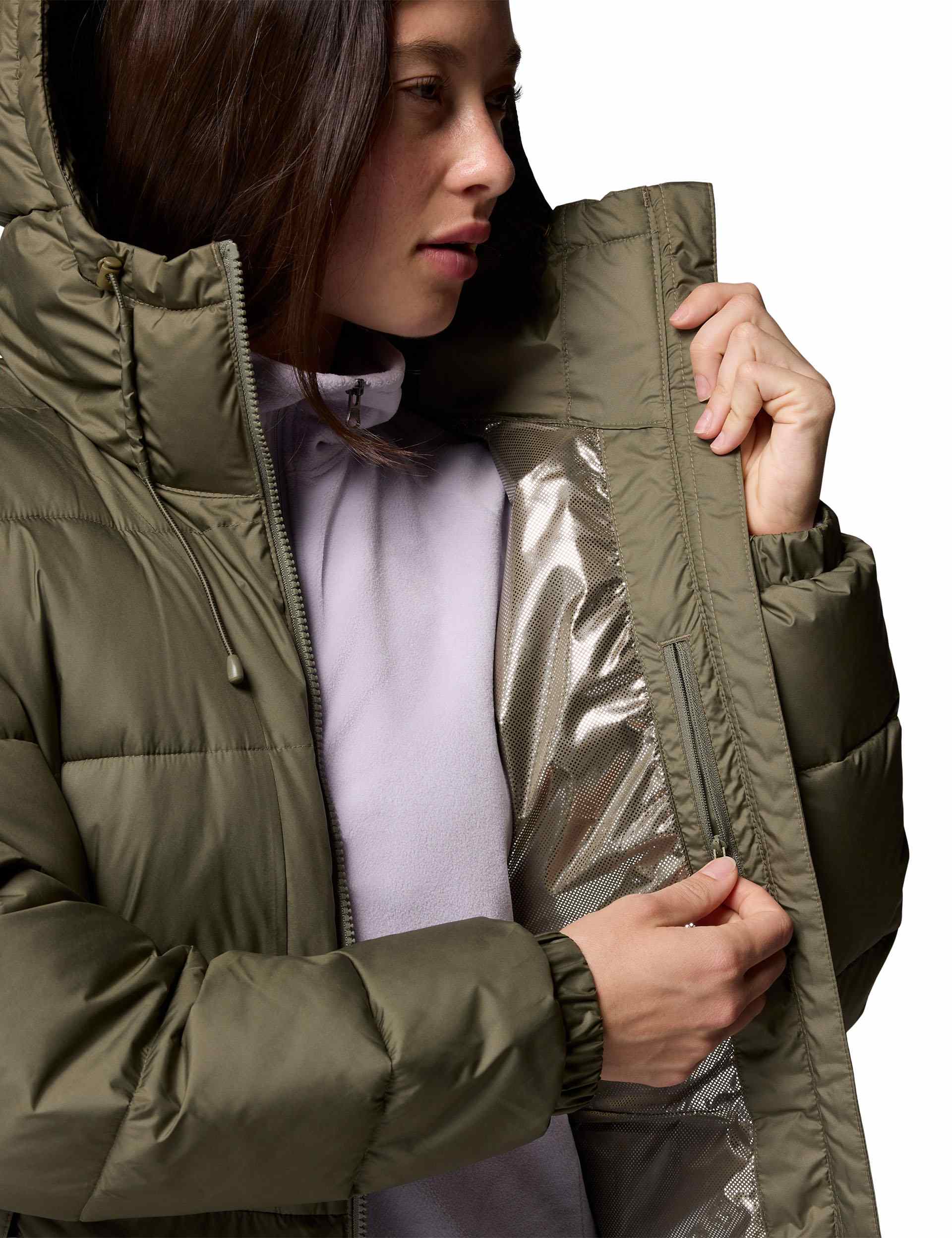 Pike Lake III Long Hooded Puffer Jacket - Stone Green - Image 3