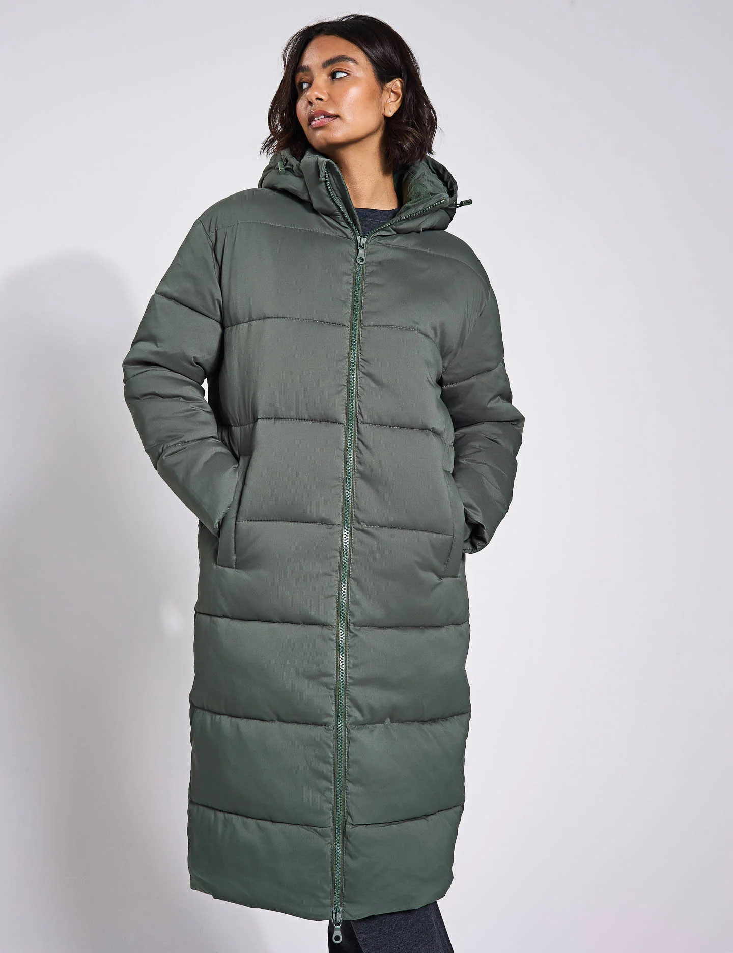 Long Puffer Jacket - Thyme - Image 5