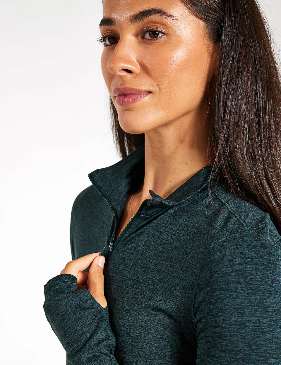 ReSet Mock Neck Half Zip - Moss Heather - Image 3