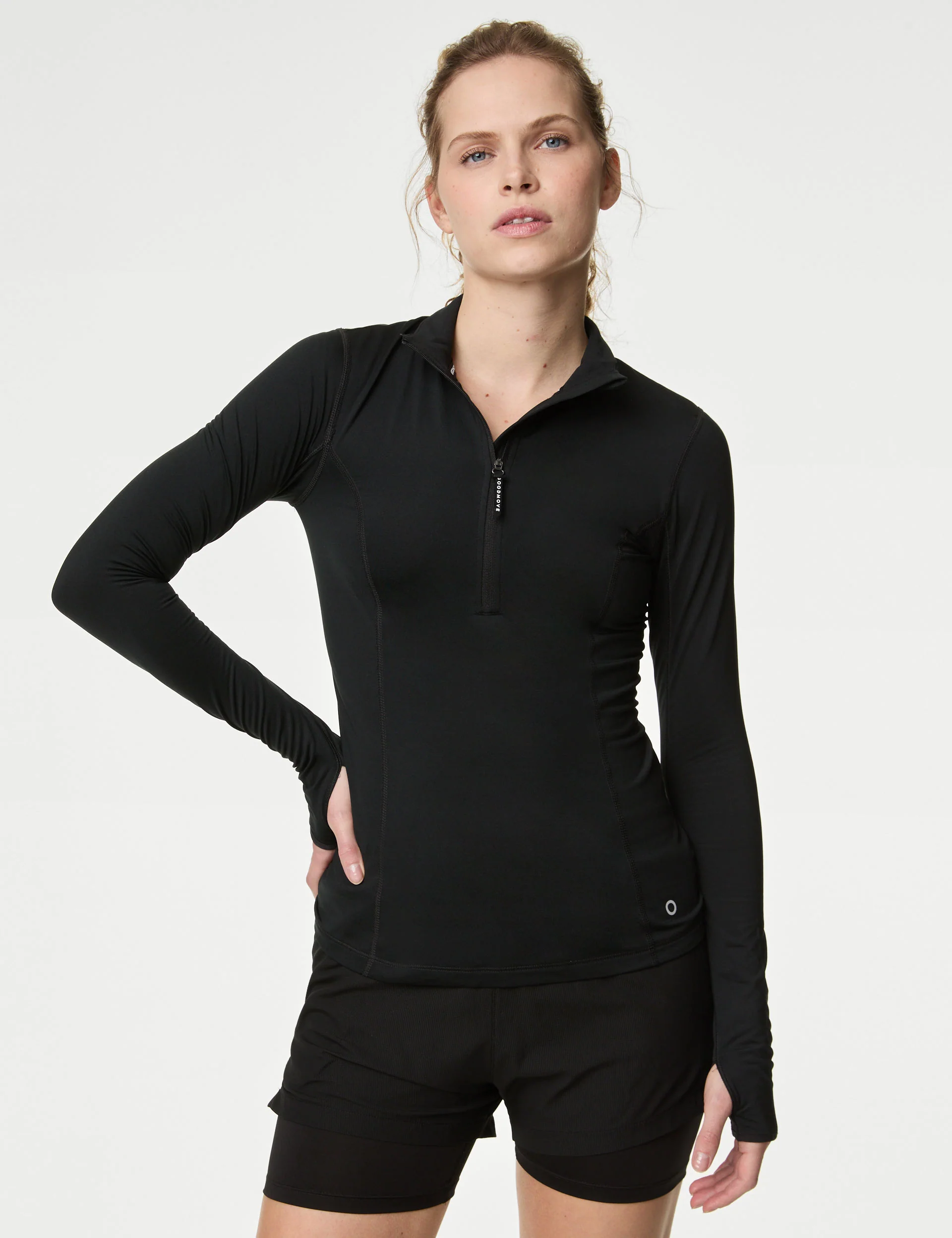HALF ZIP RUN TOP BLACK