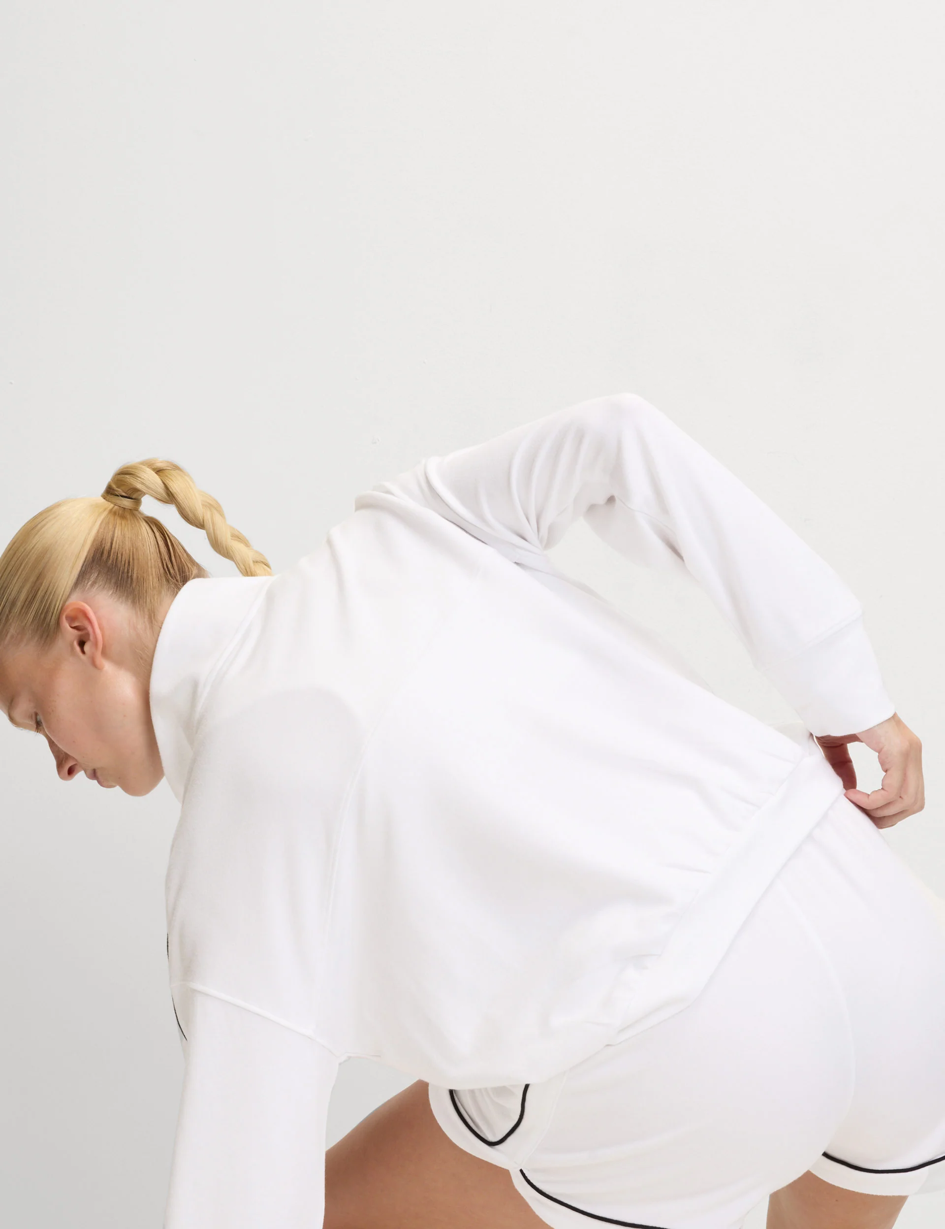 Modal Rich Funnel Neck Half Zip Top - White - Image 2