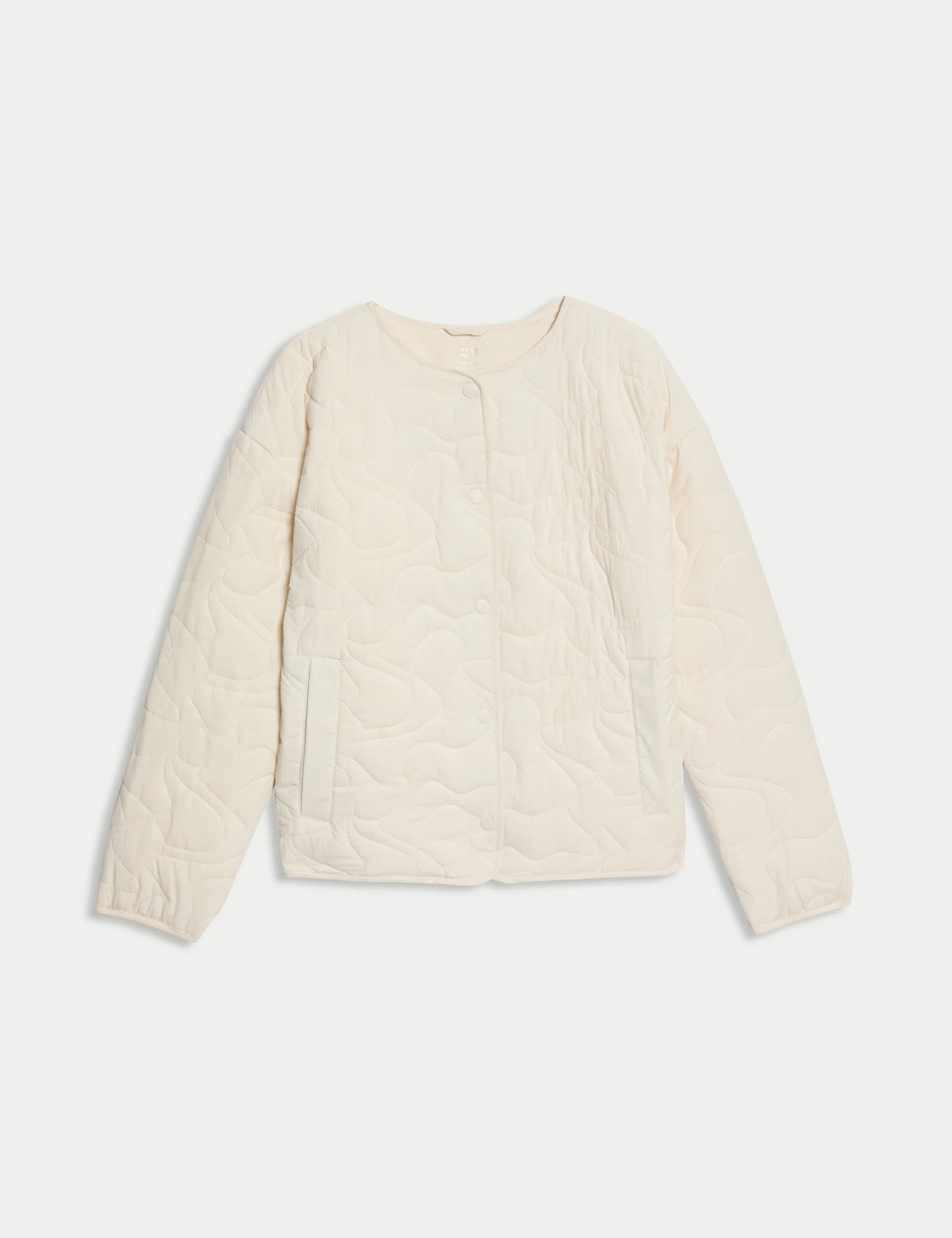 Quilted Lightweight Collarless Jacket - Ivory - Image 6