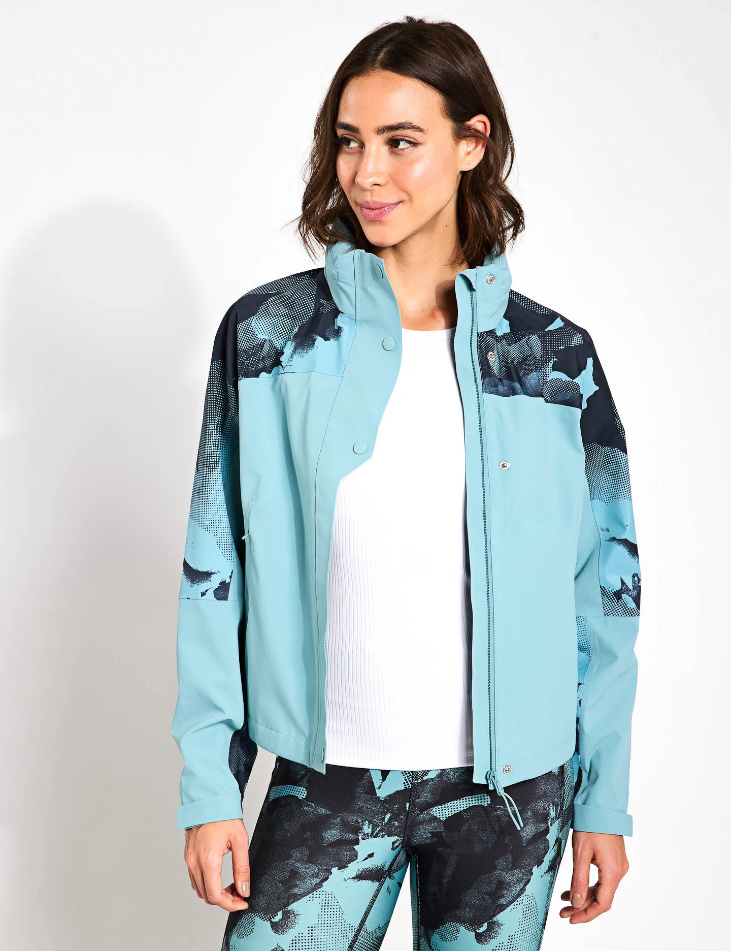 Waterproof Hooded Cropped Sports Jacket - Dusted Aqua - Image 3