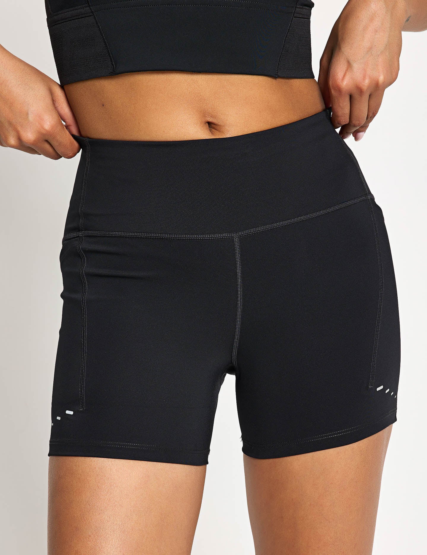Swift High Waisted 4" Tight Running Shorts - Black/Reflective Silver