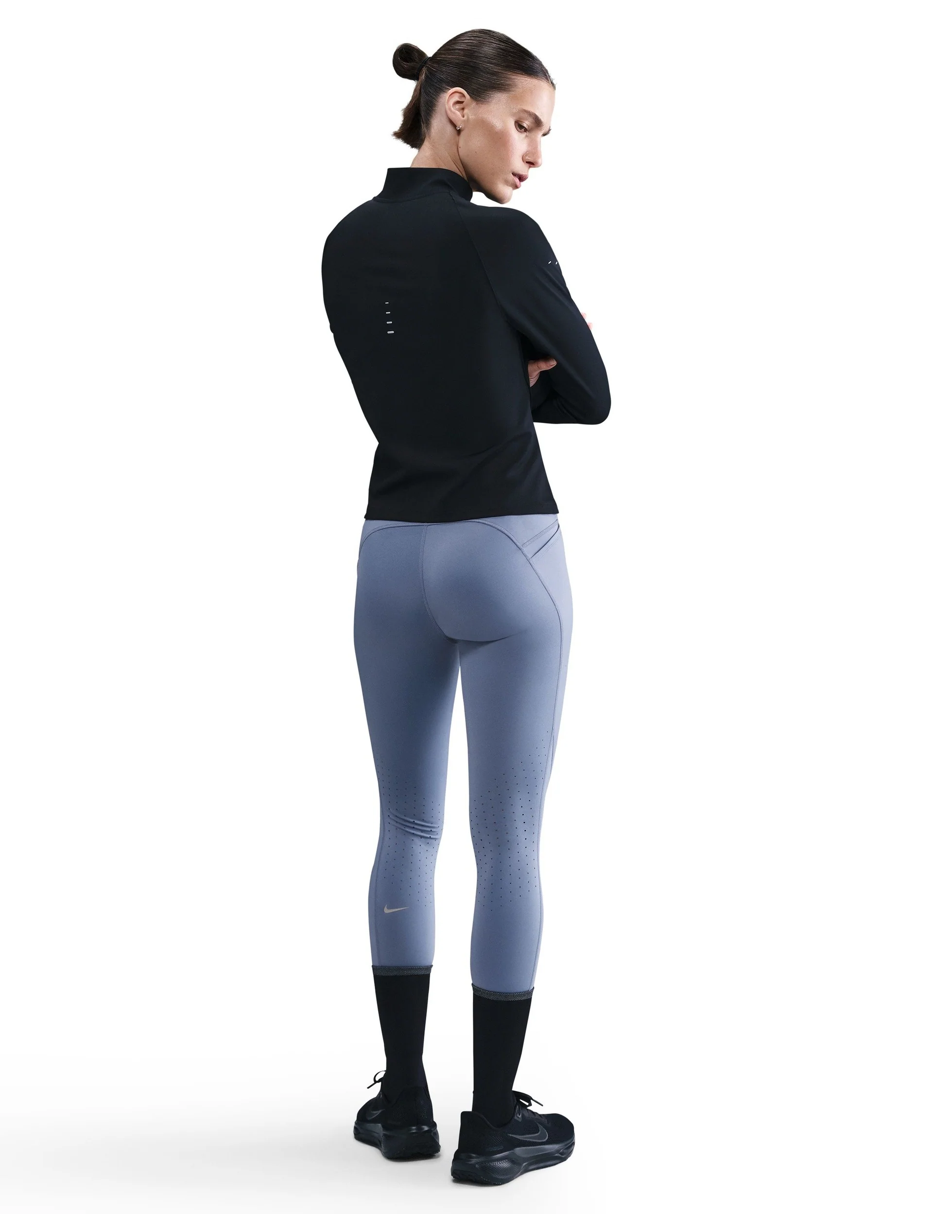 Swift High Waisted 7/8 Running Leggings with Pockets - World Indigo/Reflective Silver - Image 6