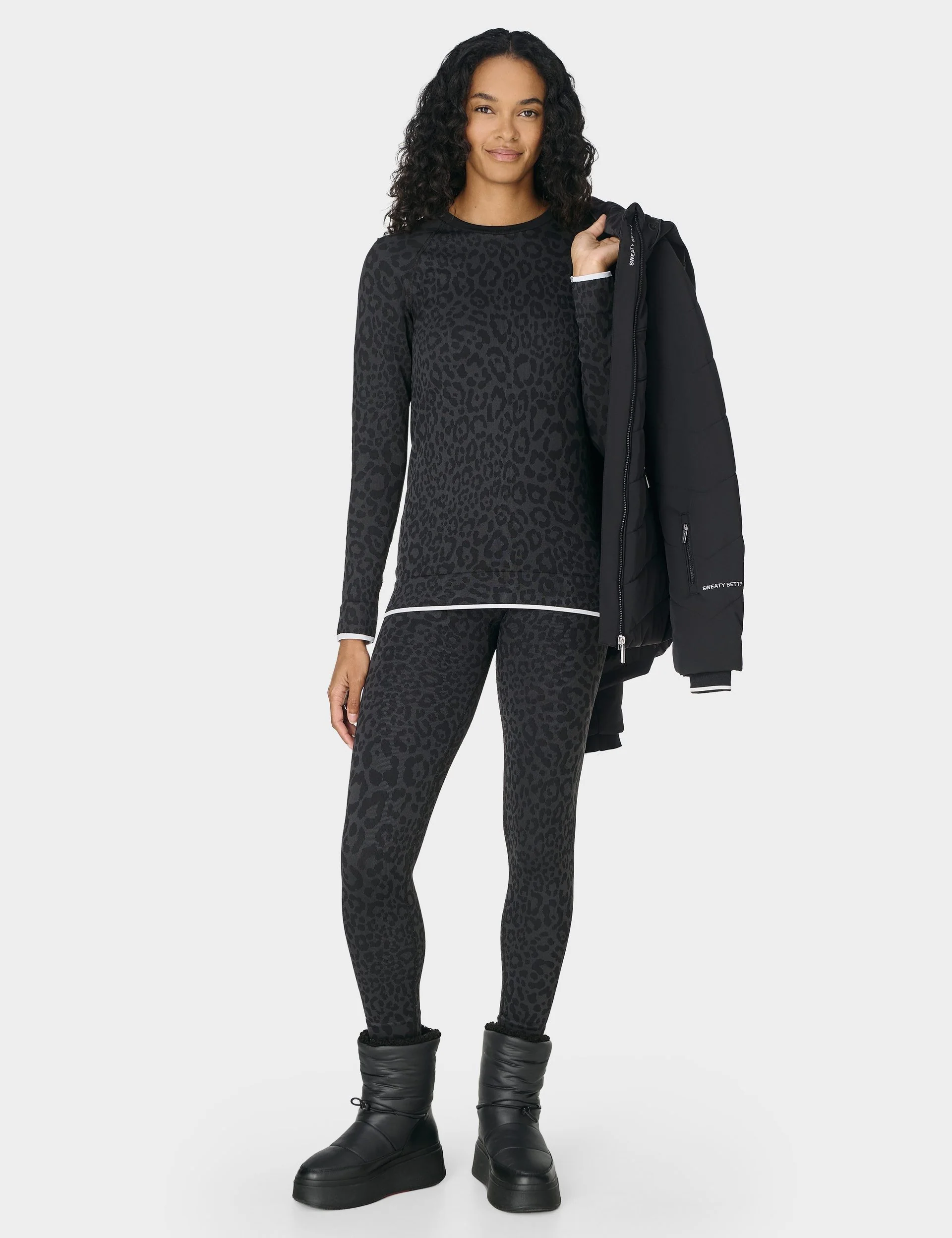 Animal Crew Neck Base Layer Top - Grey Leo Jacquard - Image 6