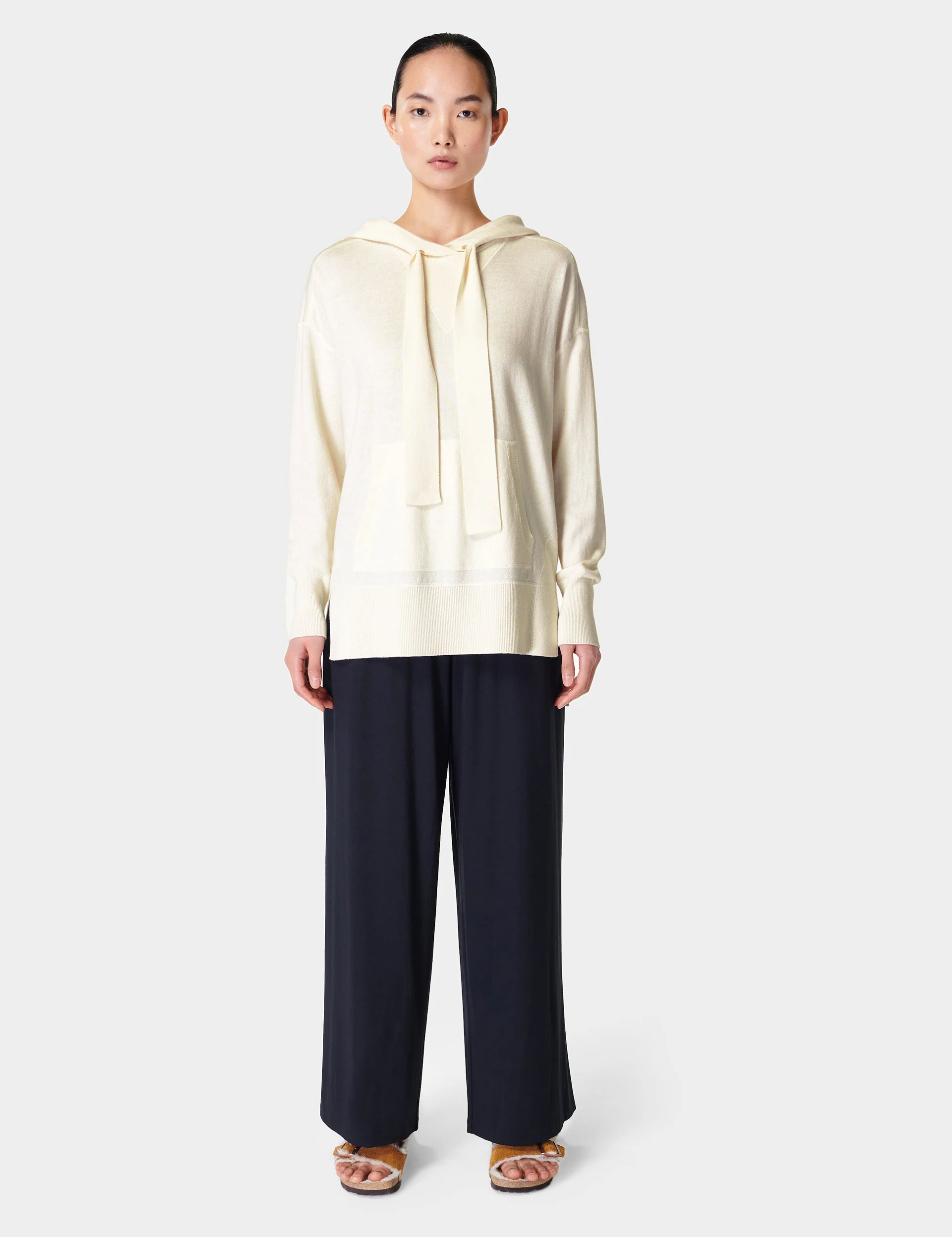 Modal Wide Leg Trousers - Black - Image 3