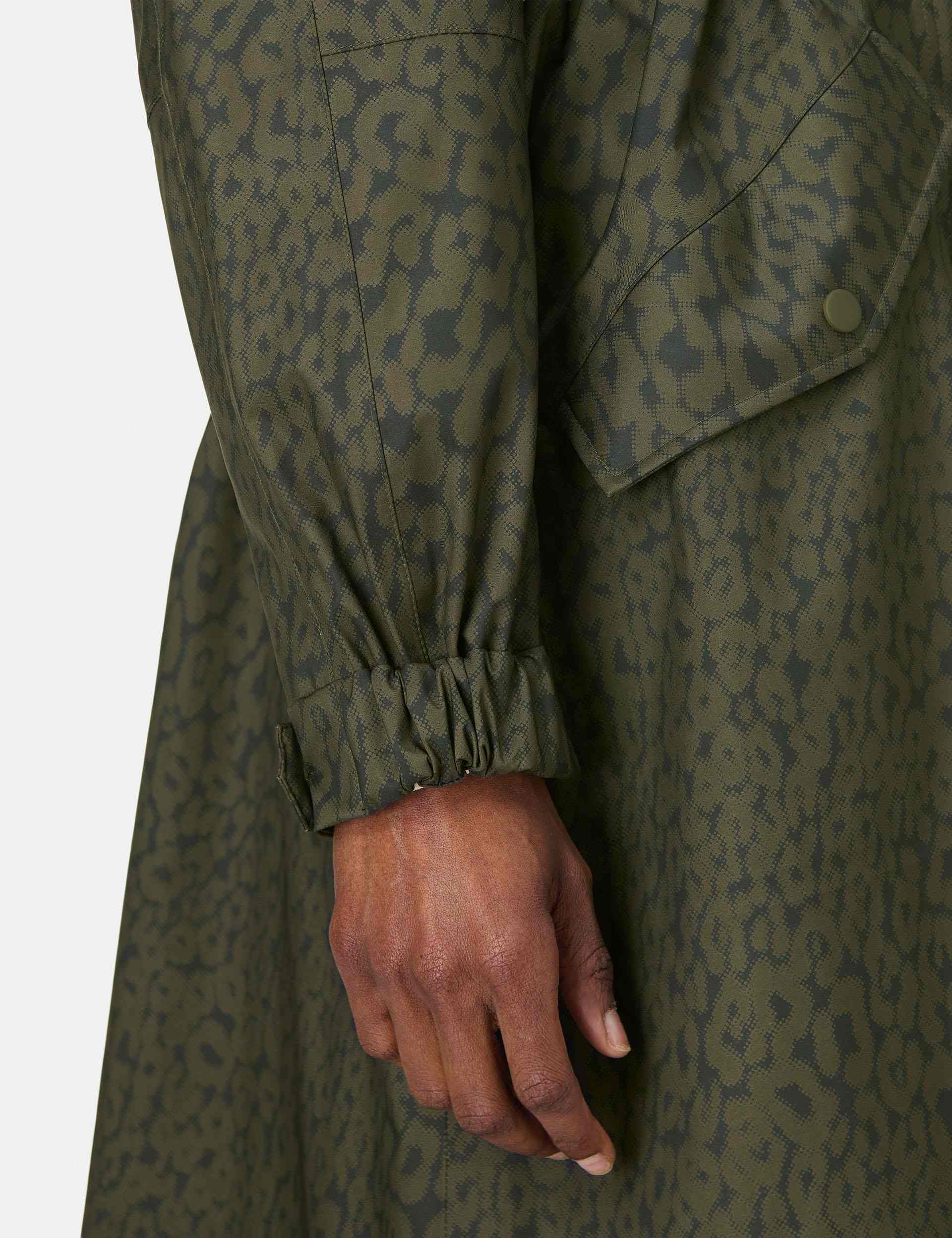 Motion Technical Longline Parka - Large Green Leopard Print - Image 4
