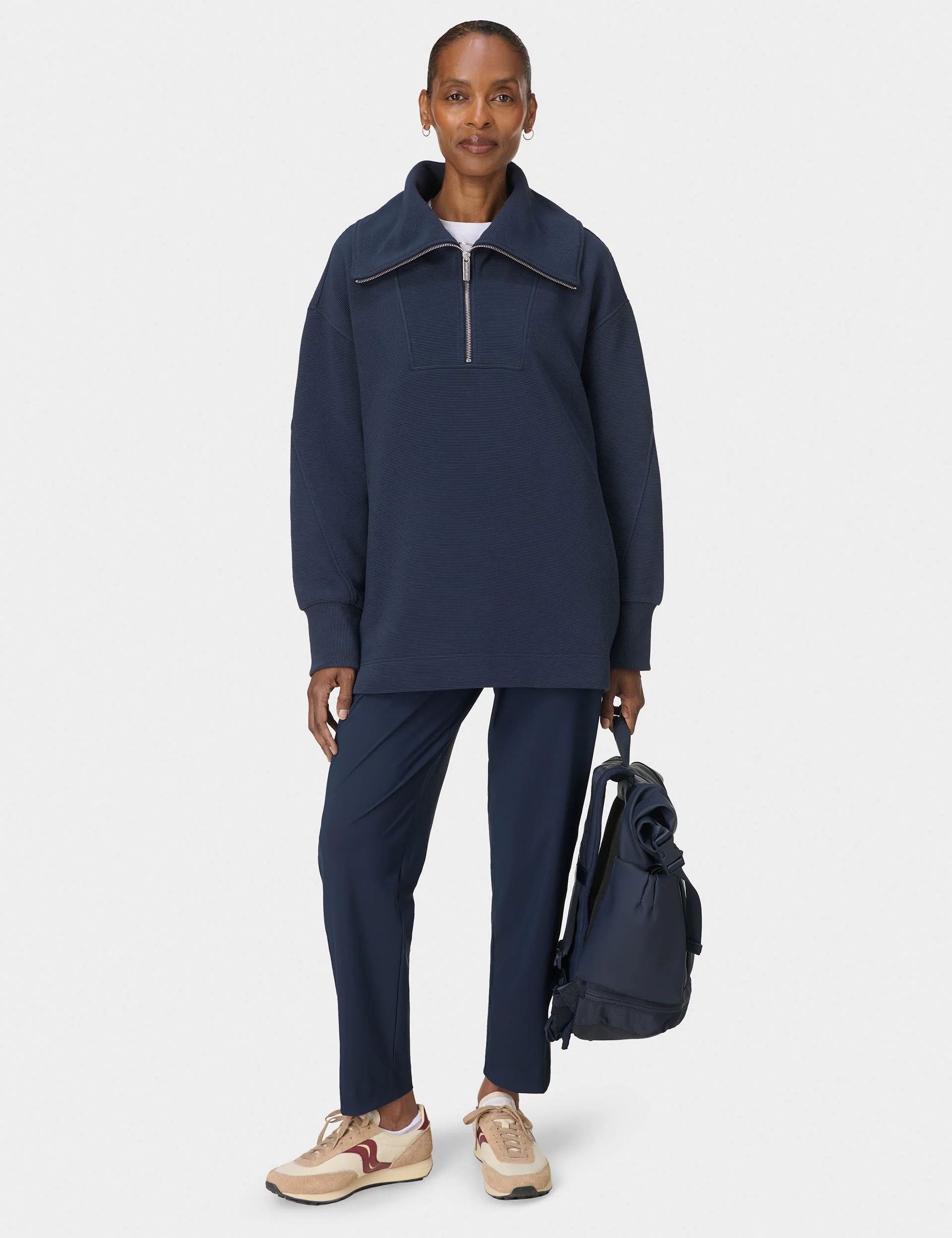Peaceful Rib Half Zip Sweatshirt - Navy Blue - Image 6