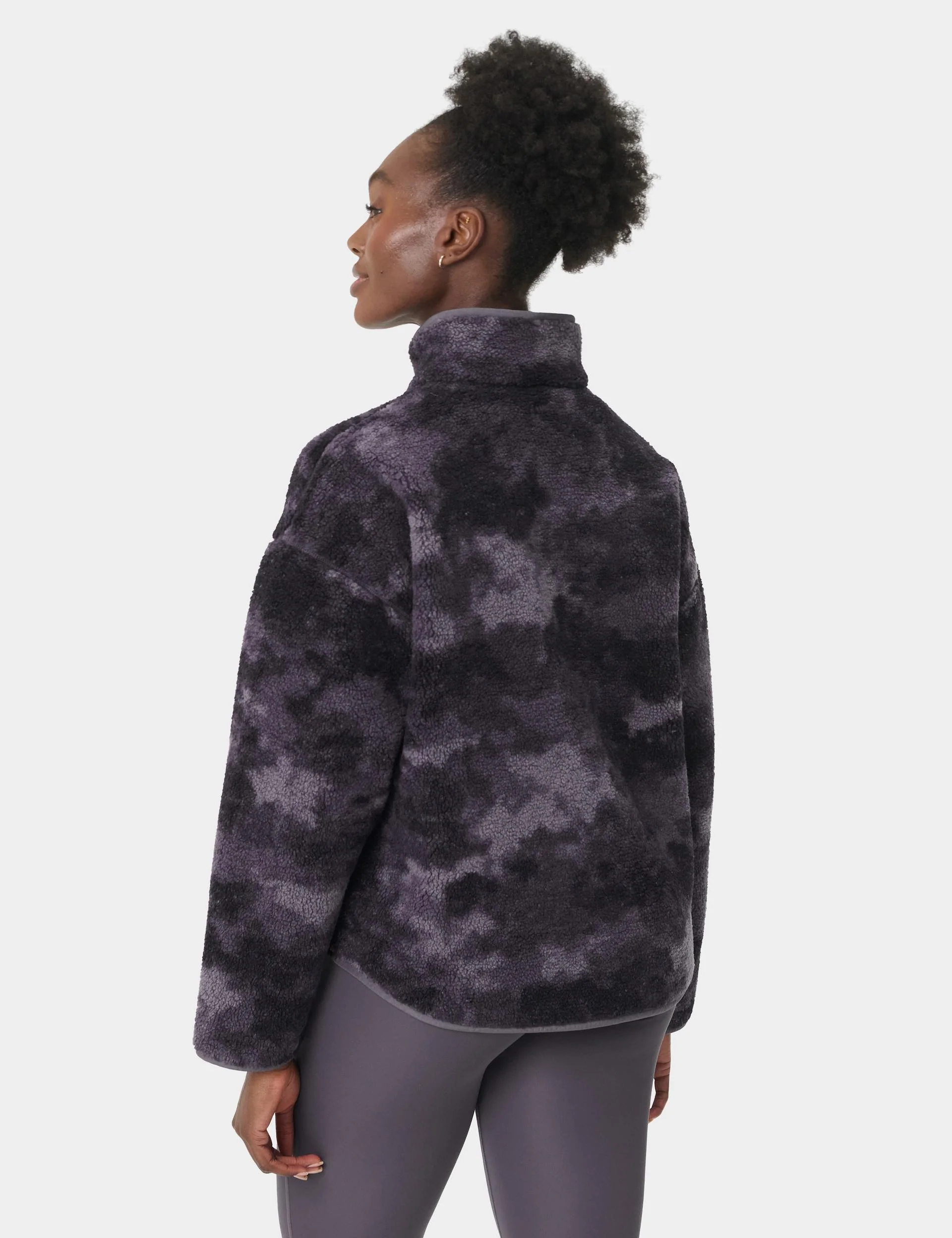 Plush Half Zip Fleece - Grey Moon Texture Print - Image 2