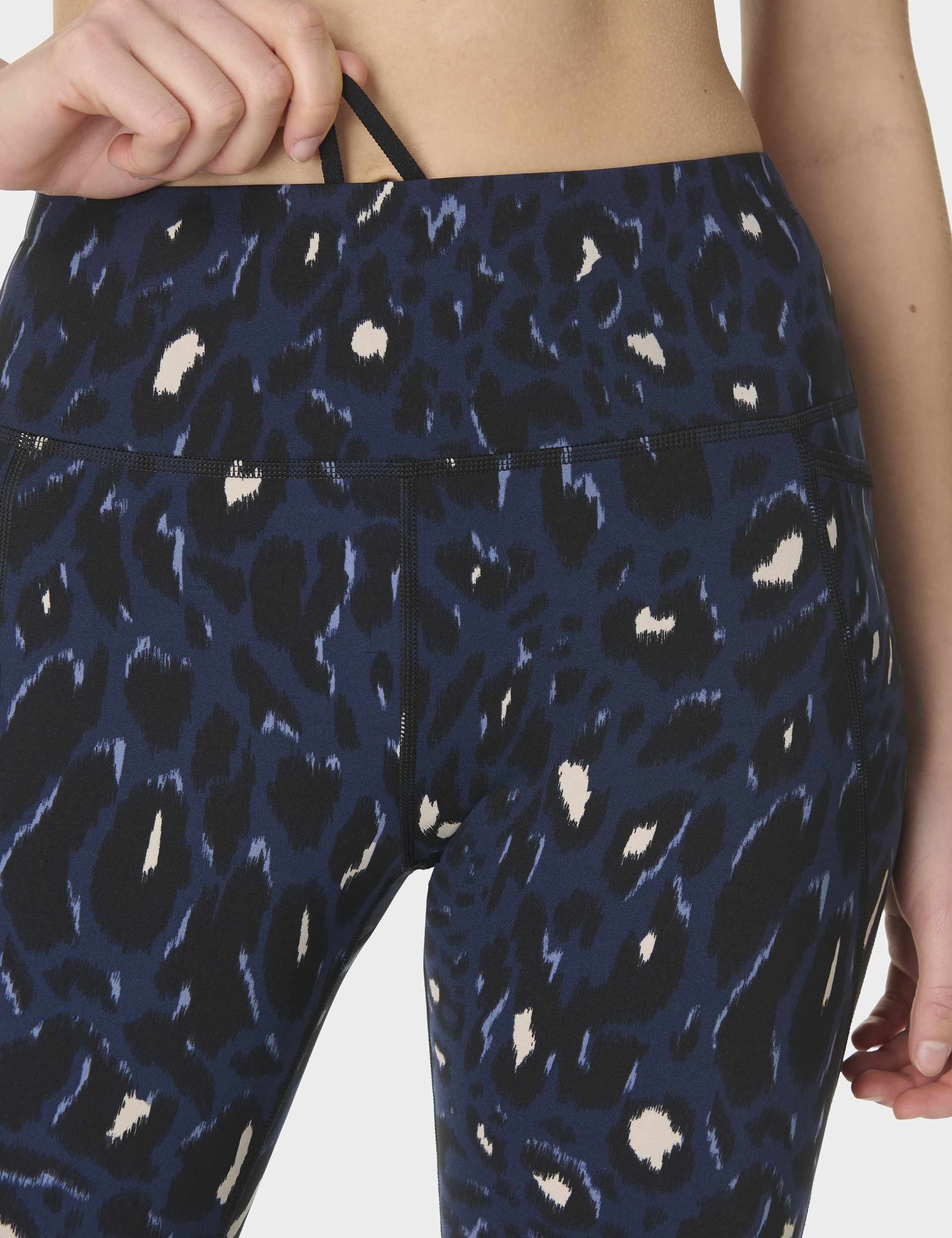 Power 7/8 Gym Leggings - Blue Abstract Leopard Print - Image 3