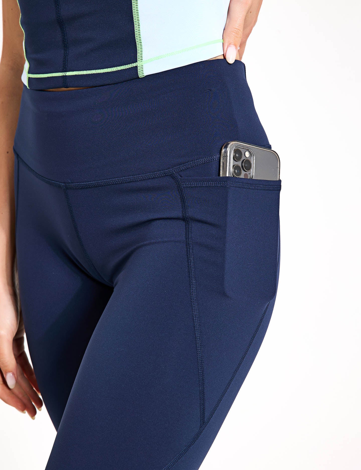 Power Cropped Gym Leggings - Navy Blue - Image 3