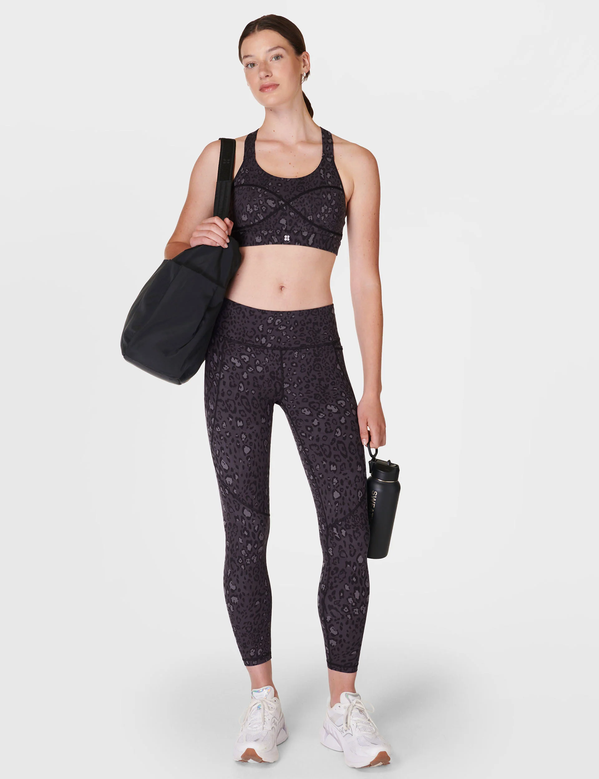 Power Medium Support Sports Bra - Black Luxe Leopard Print - Image 5