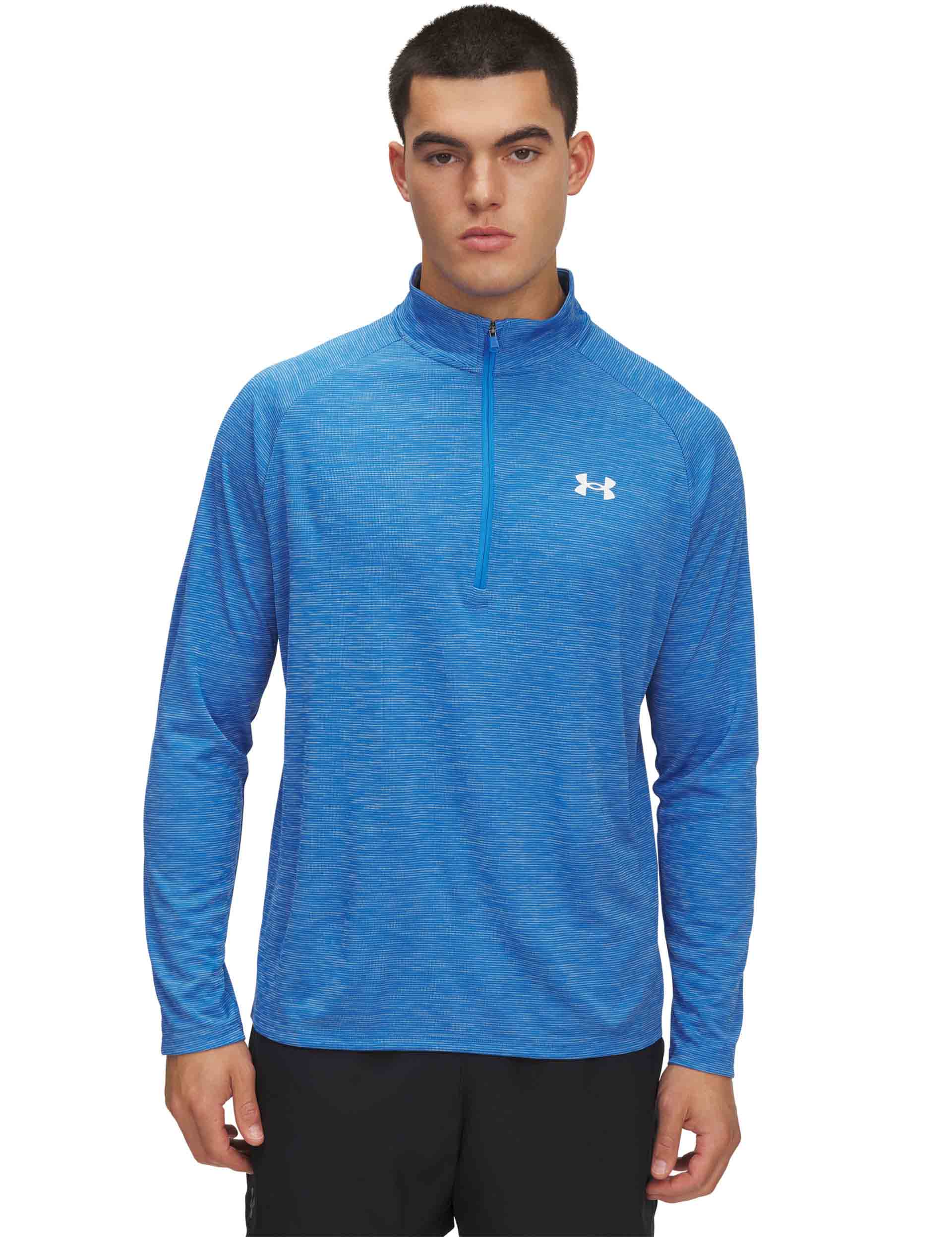 Tech Textured 1/2 Zip - Blue Atlantis/White