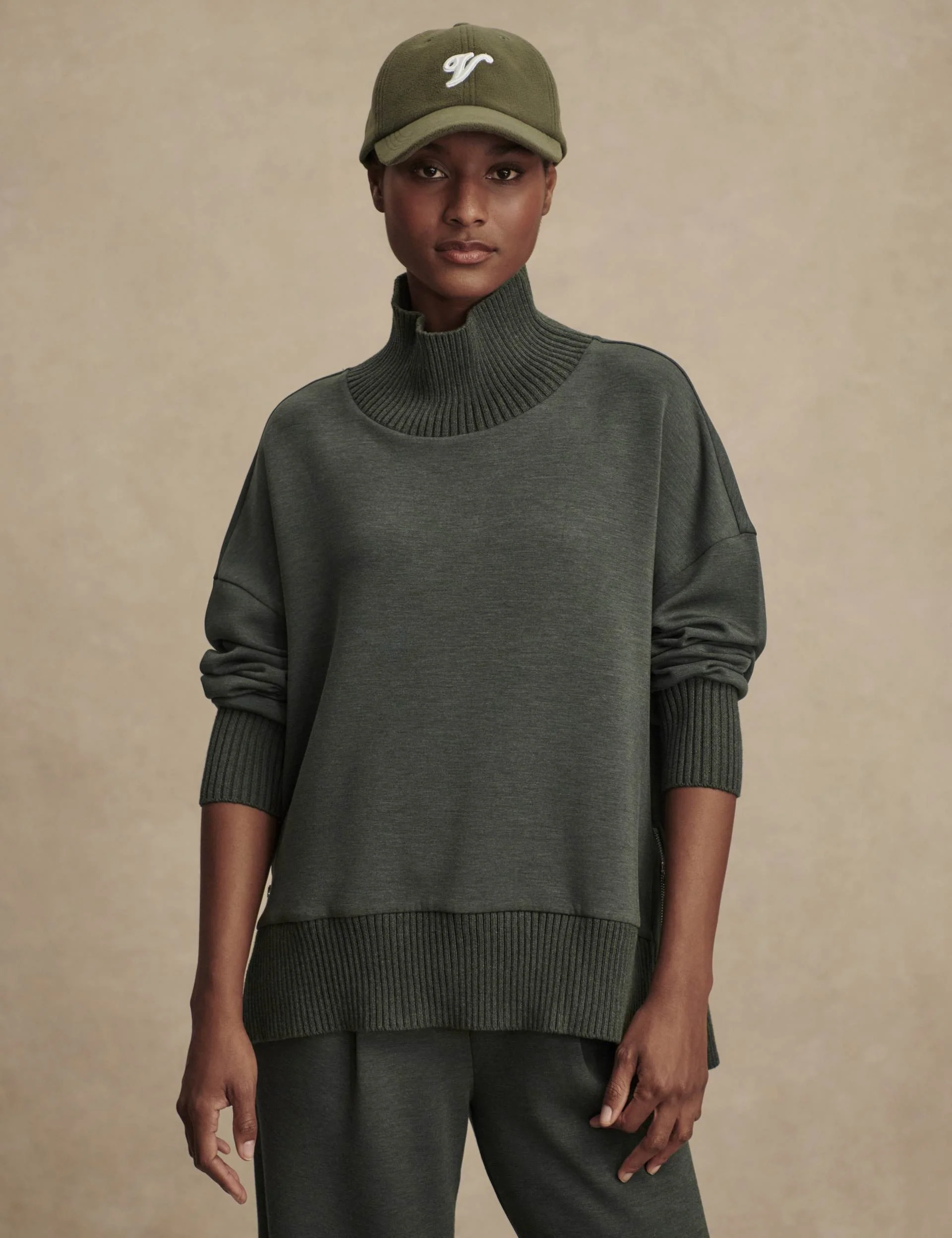 Barker High Neck Sweat - Olive Marl