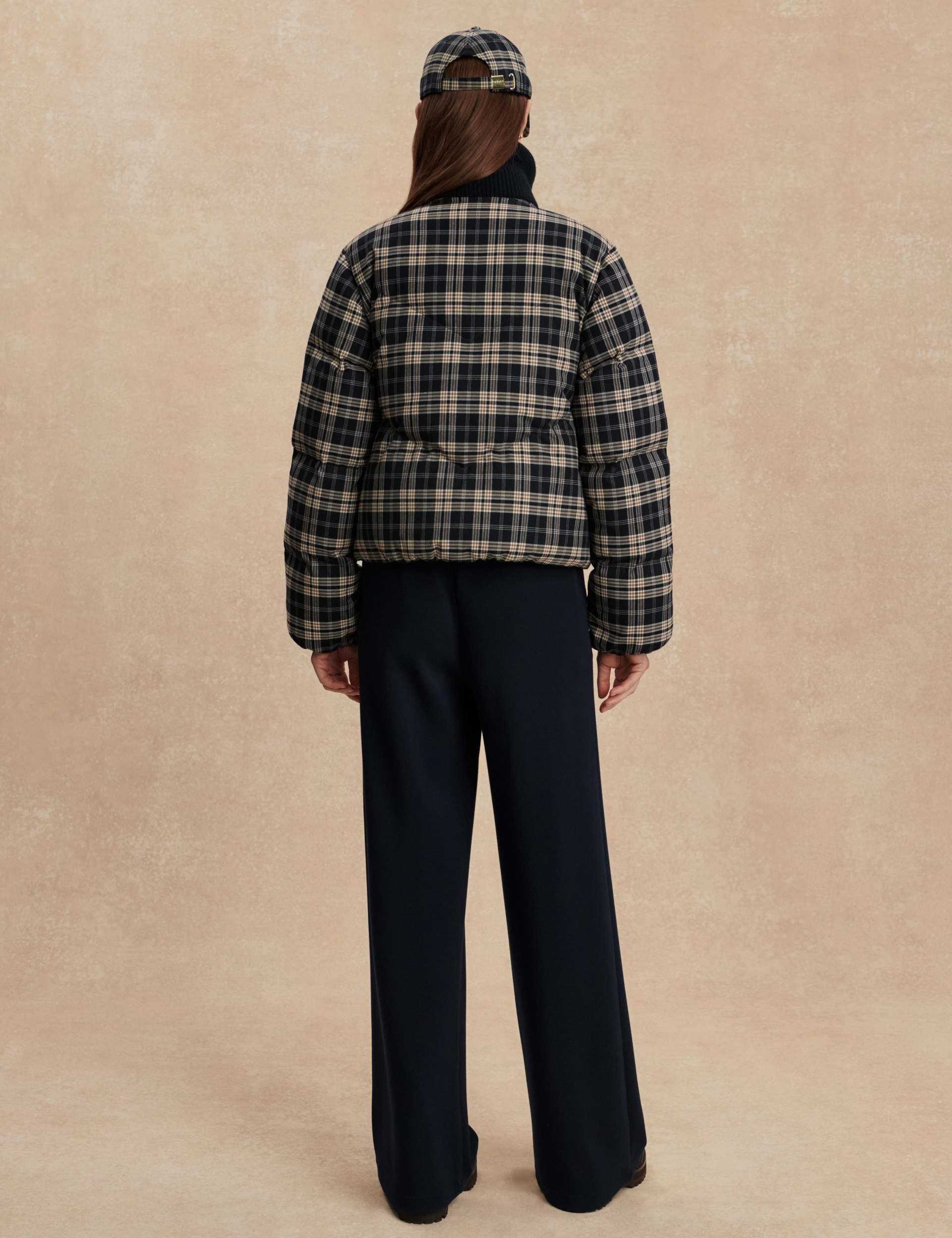 Bryony Short Puffer Jacket - Navy Check - Image 7
