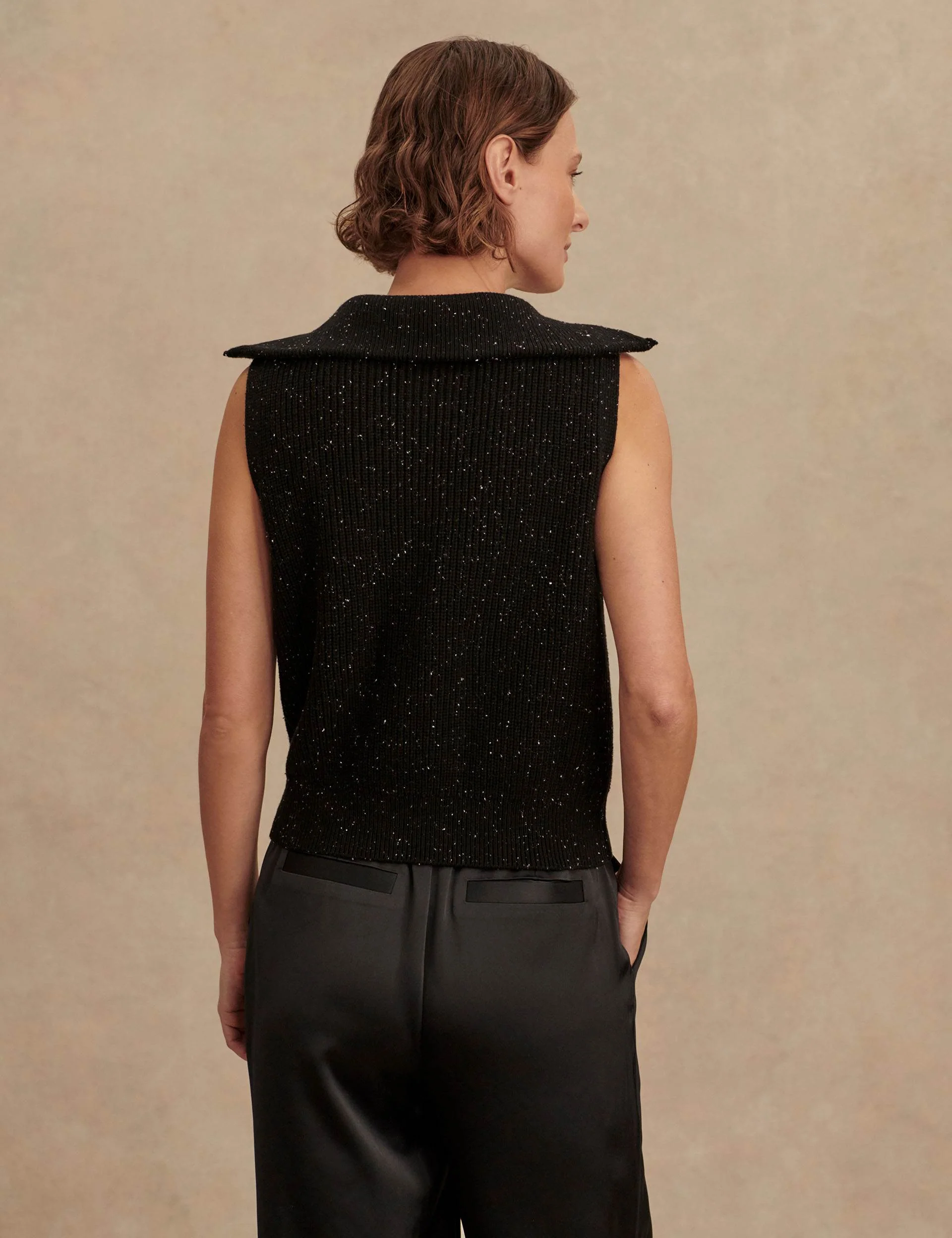 Hally Half-Zip Rib Vest - Black Fleck - Image 3