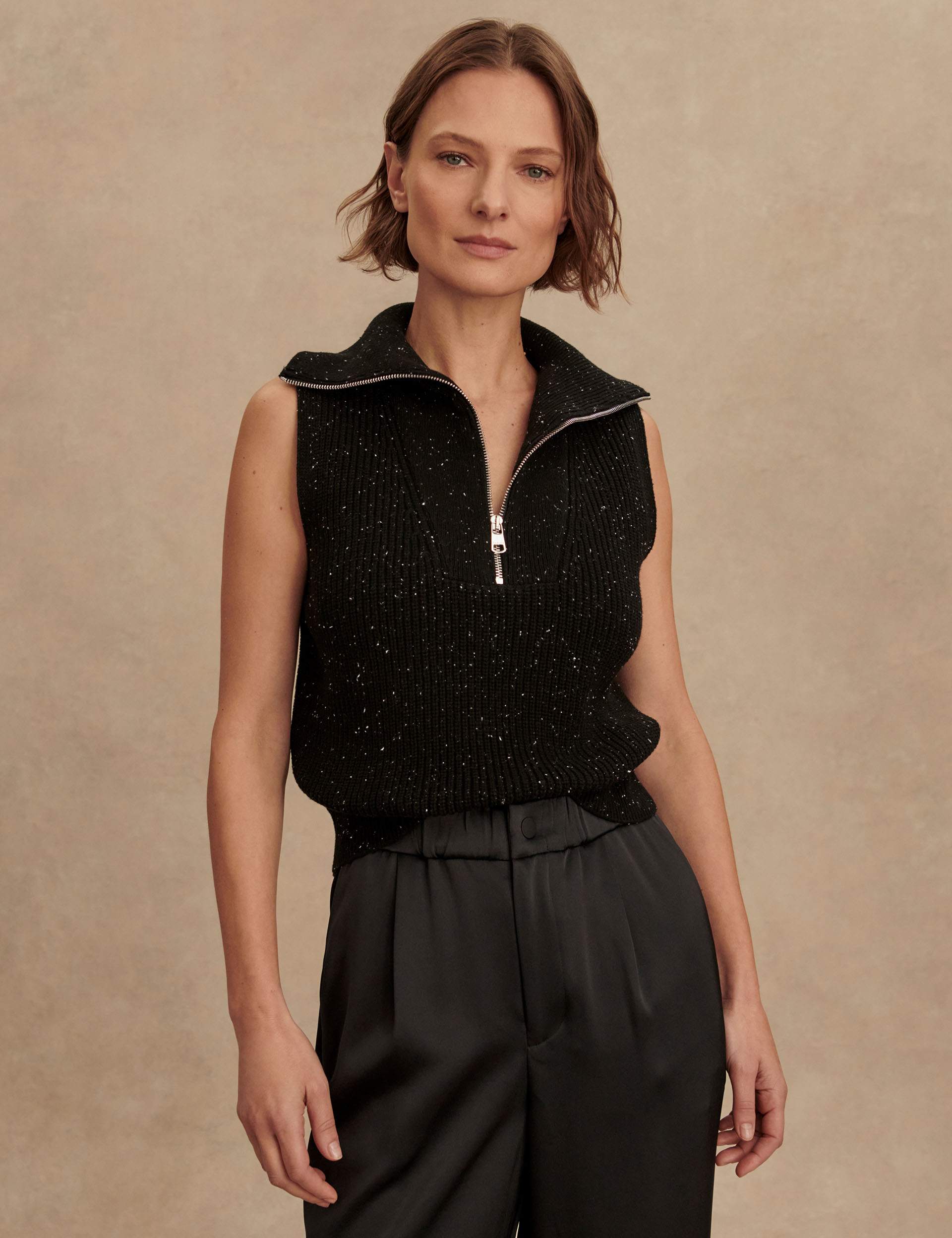 Hally Half-Zip Rib Vest - Black Fleck - Image 6