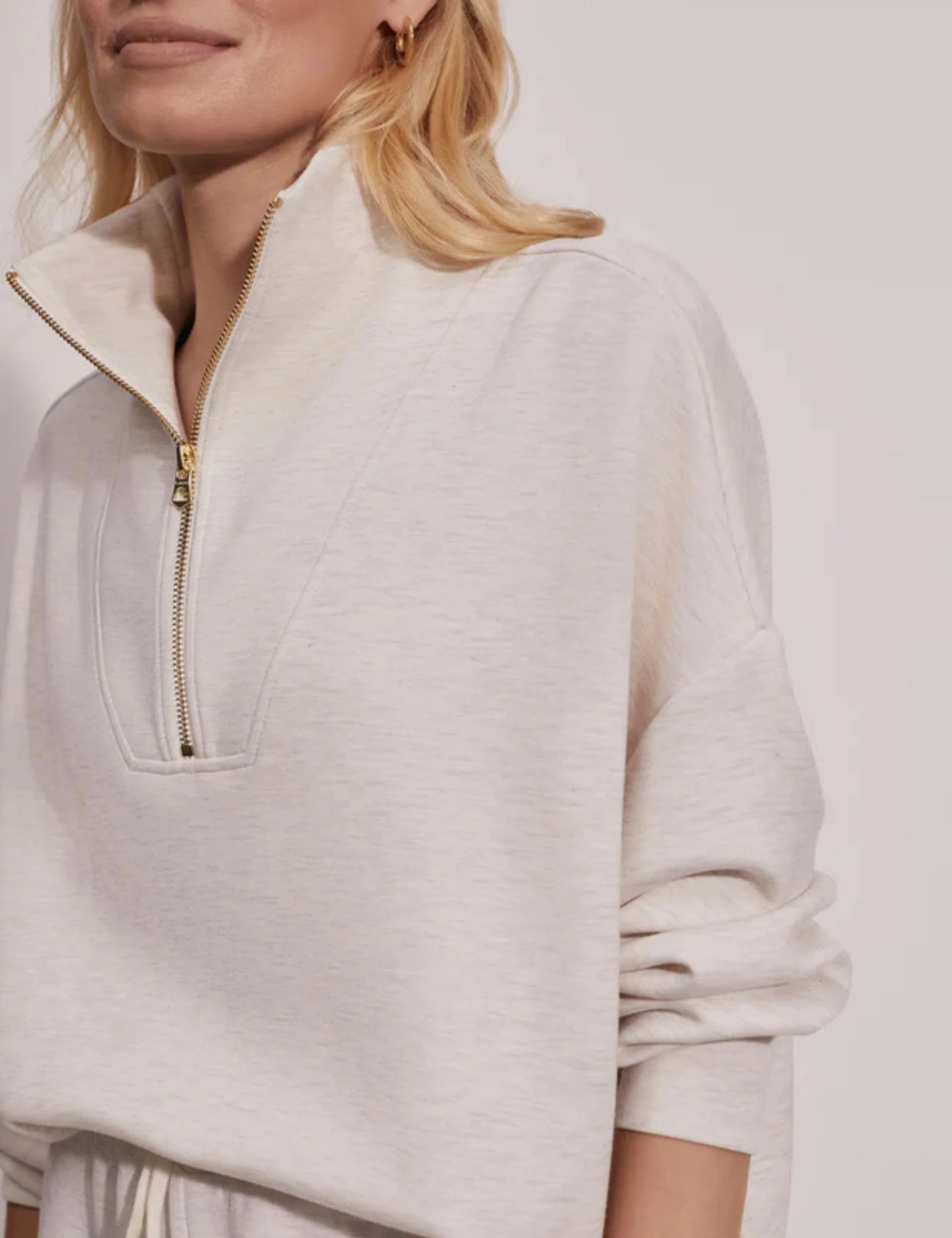Hawley Half Zip Sweat - Ivory Marl - Image 3