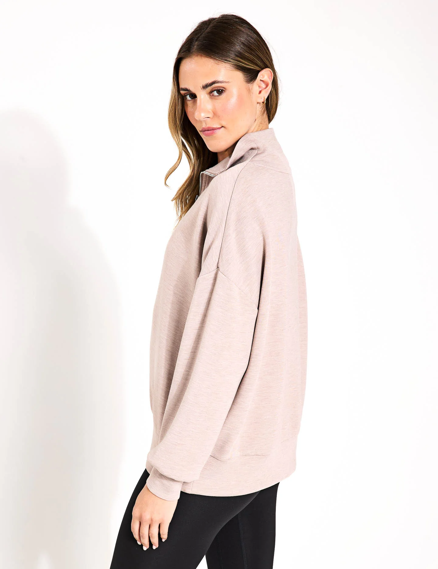 Hawley Half Zip Sweat - Taupe Marl - Image 3