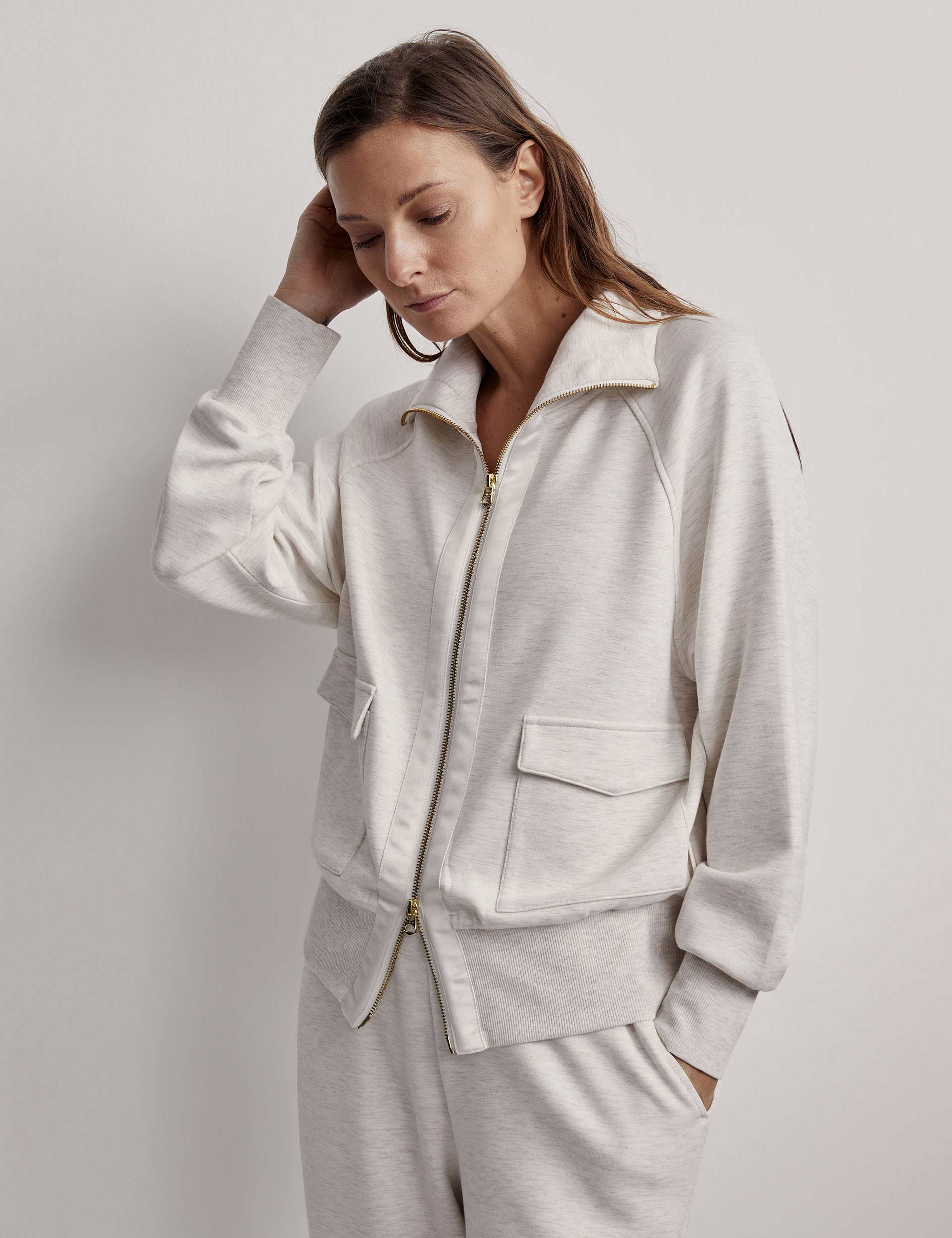 Roxbury Zip-Through Sweat - Ivory Marl - Image 4