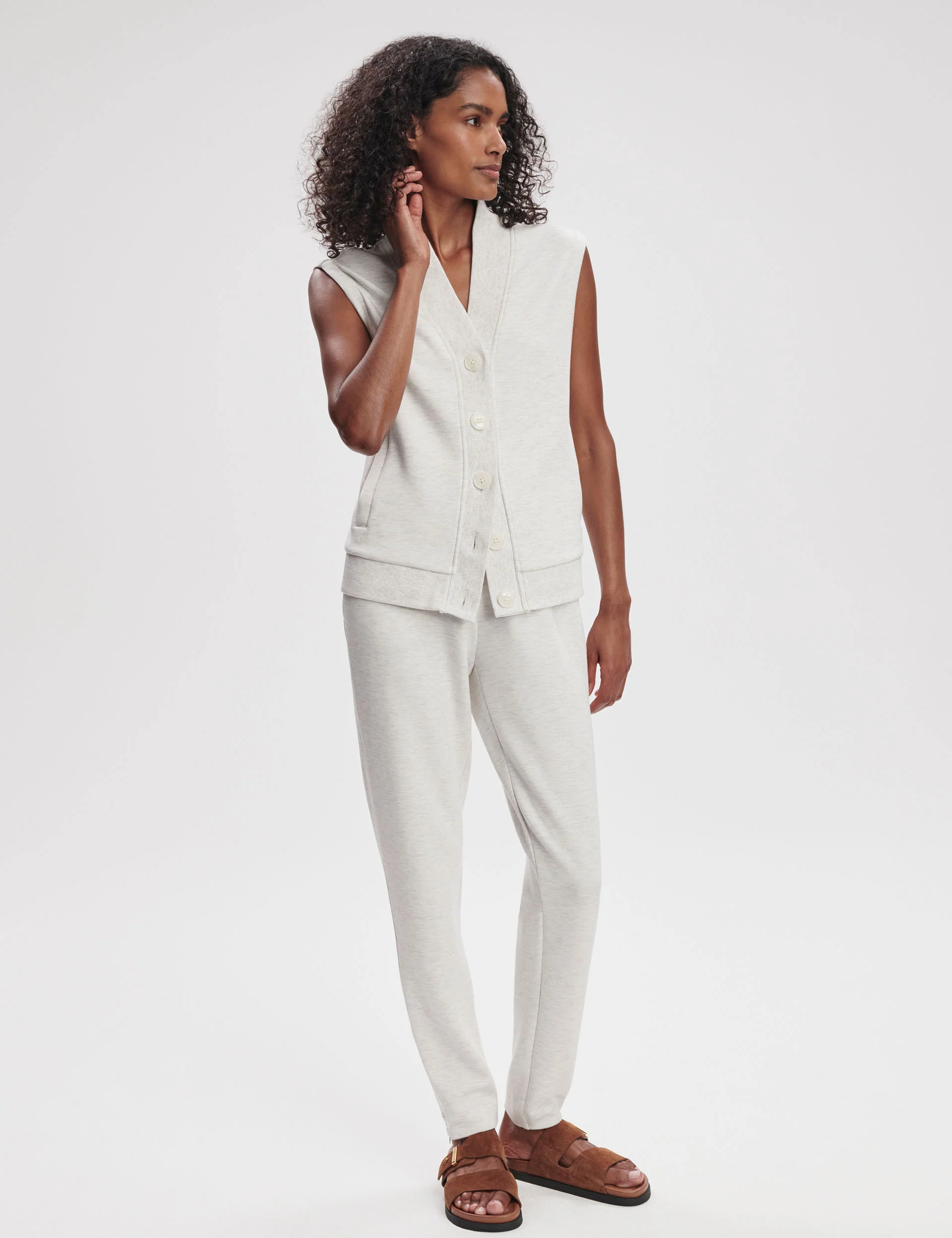 Vicky Button Gilet - Ivory Marl - Image 7